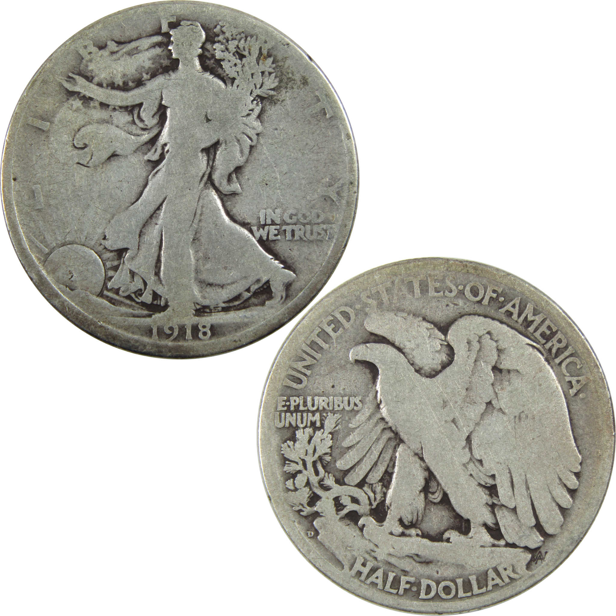 1918 D Liberty Walking Half Dollar G Good Silver 50c Coin SKU:I13027