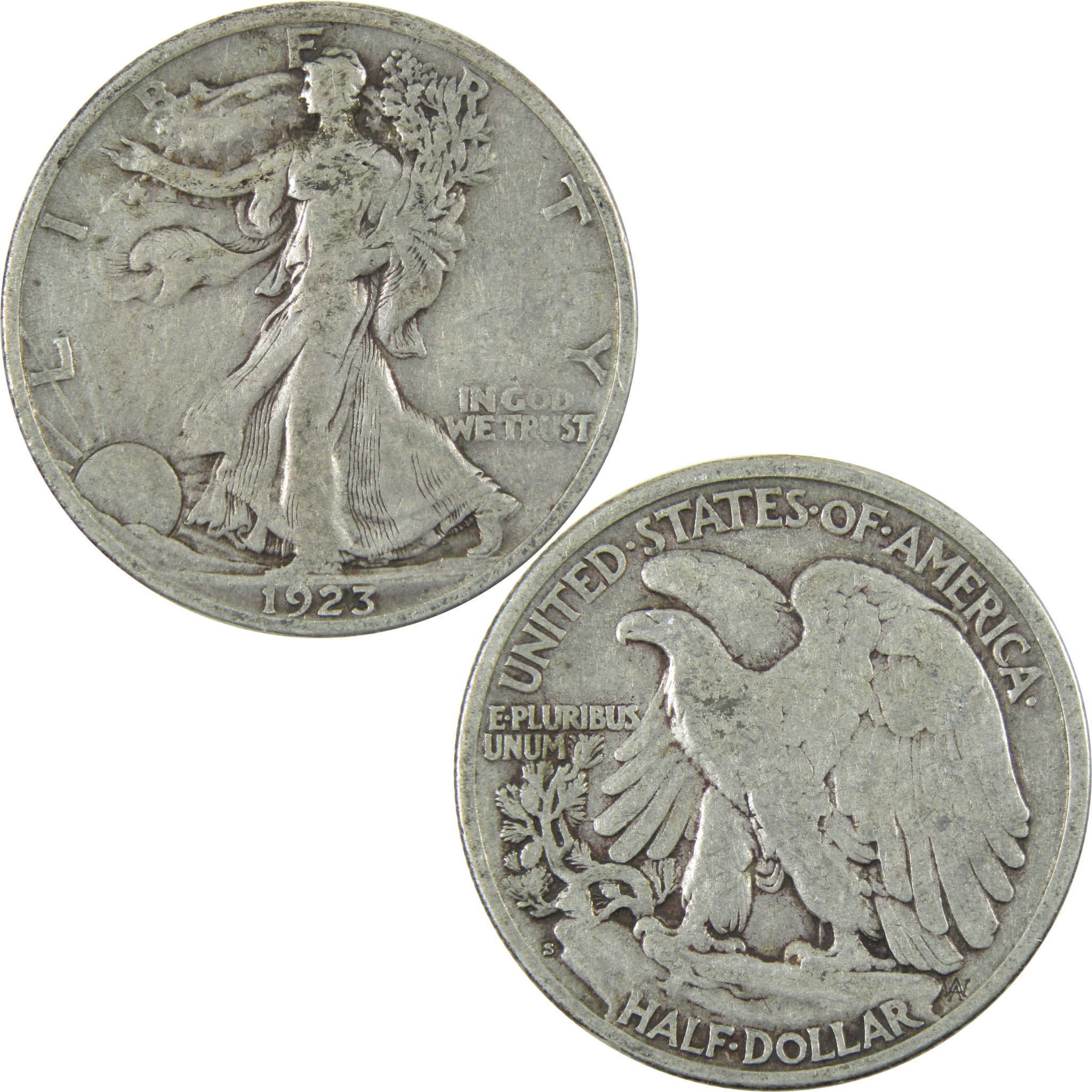 1923 S Liberty Walking Half Dollar F Fine Silver 50c Coin SKU:I14815