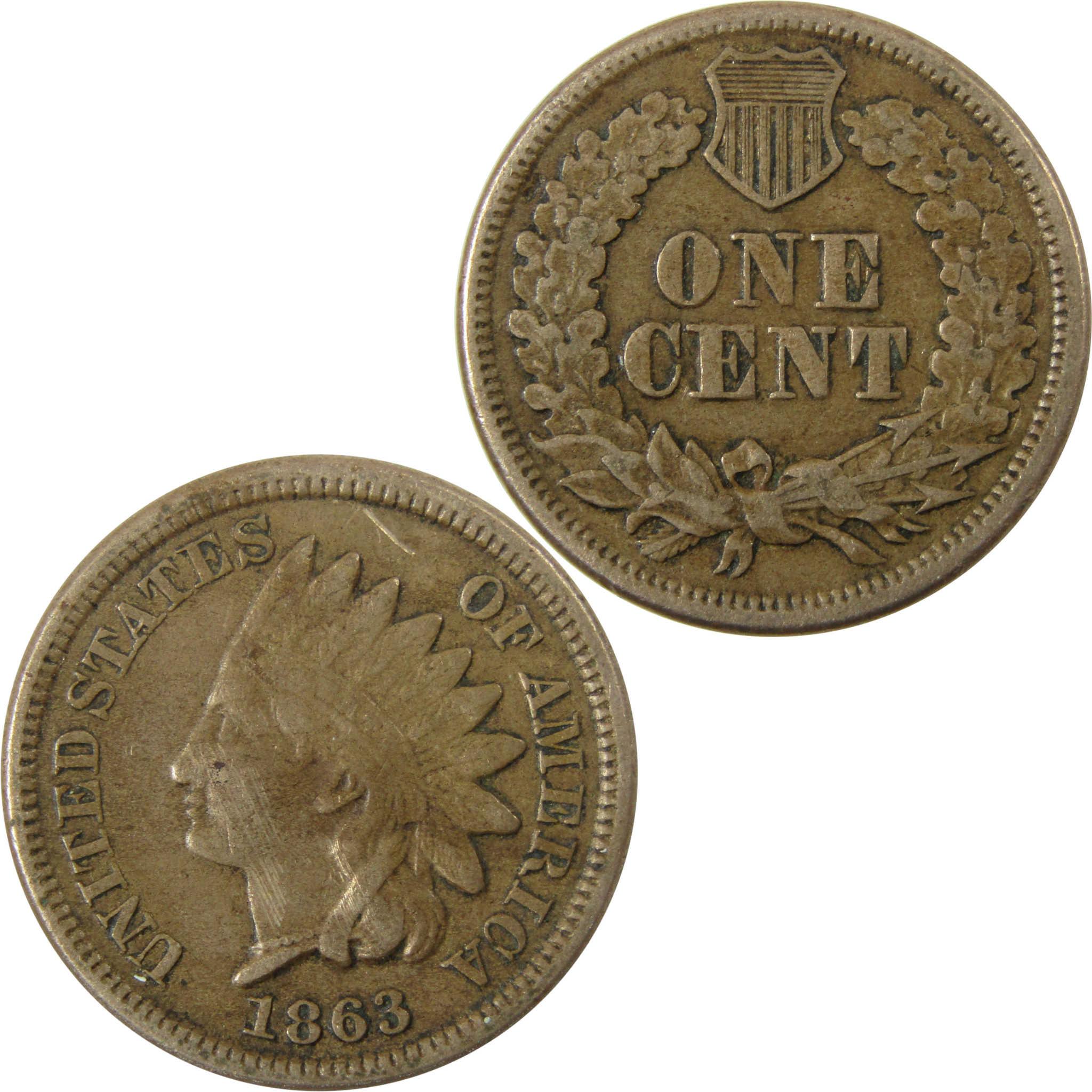 1863 Indian Head Cent VF Very Fine Details Penny 1c Coin SKU:CP1112