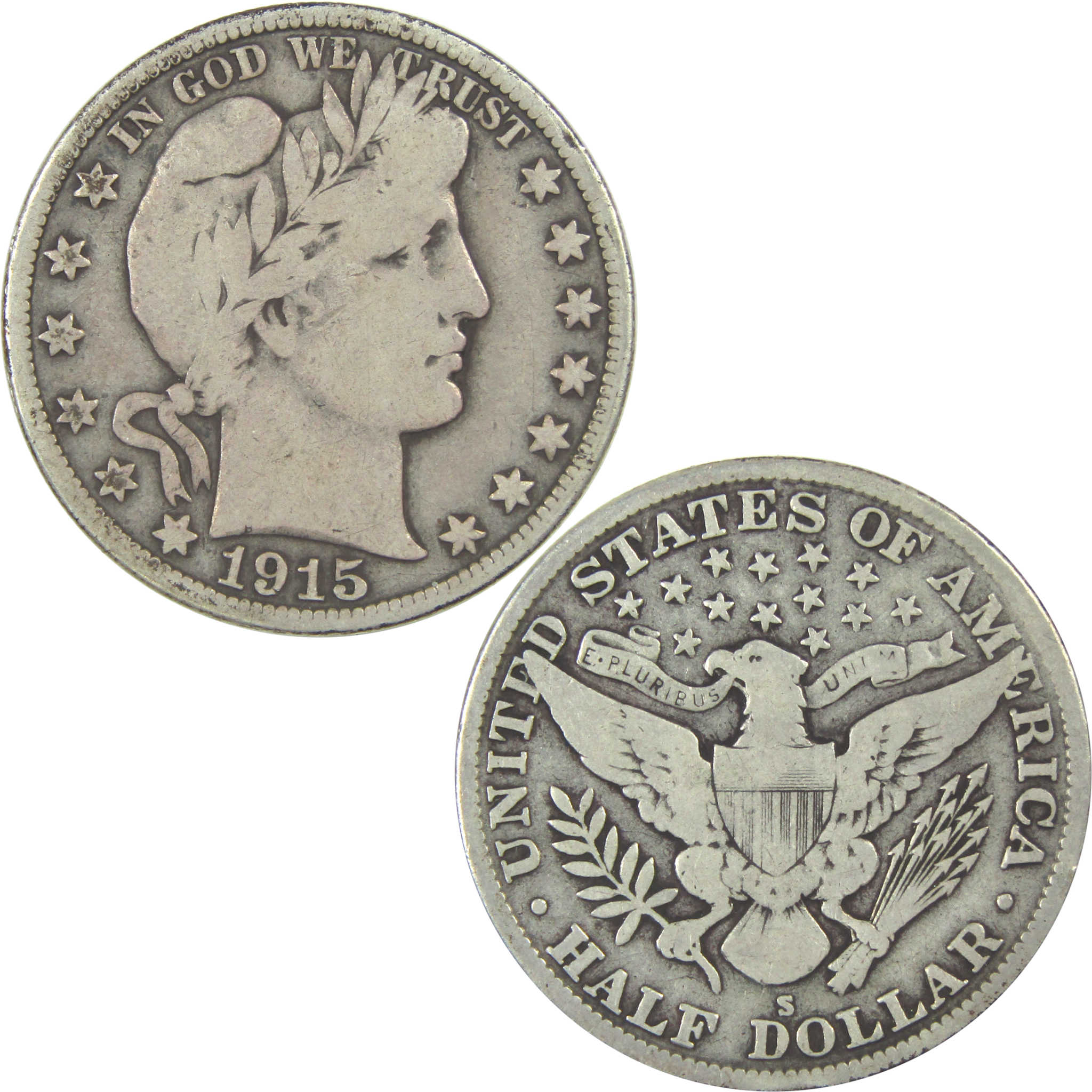 1915 S Barber Half Dollar VG Very Good Silver 50c Coin SKU:I15583