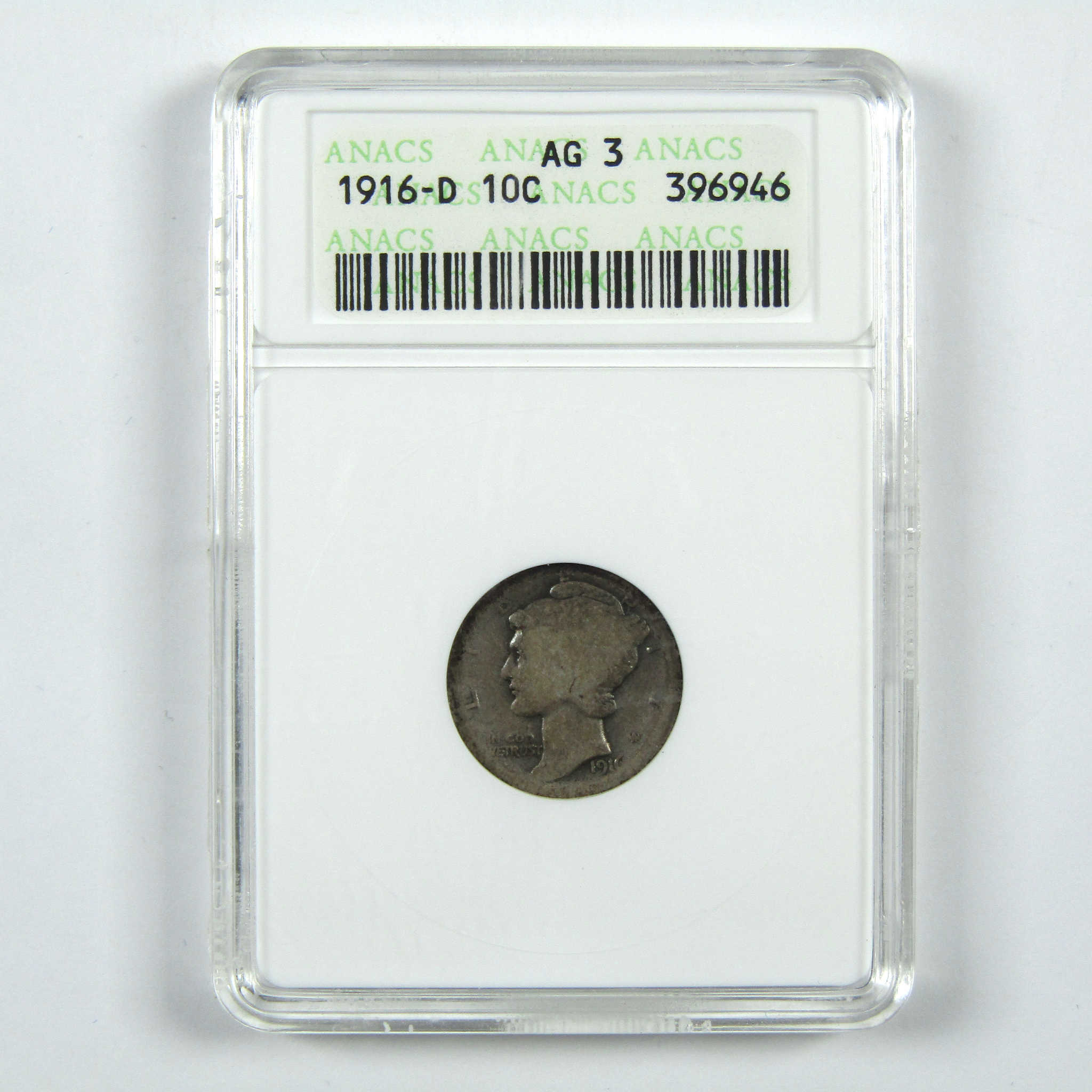 1916 D Mercury Dime AG 3 ANACS Silver 10c Coin SKU:I11780