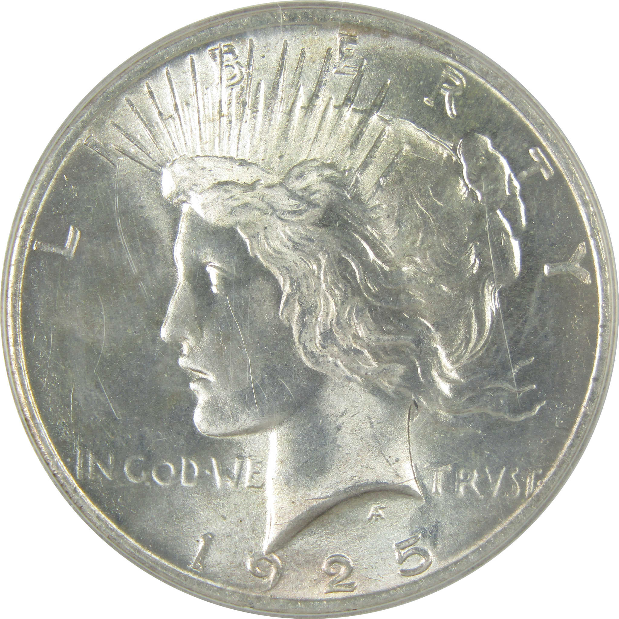 1925 Peace Dollar MS 63 ANACS Silver Struck Through Debris SKU:I16387