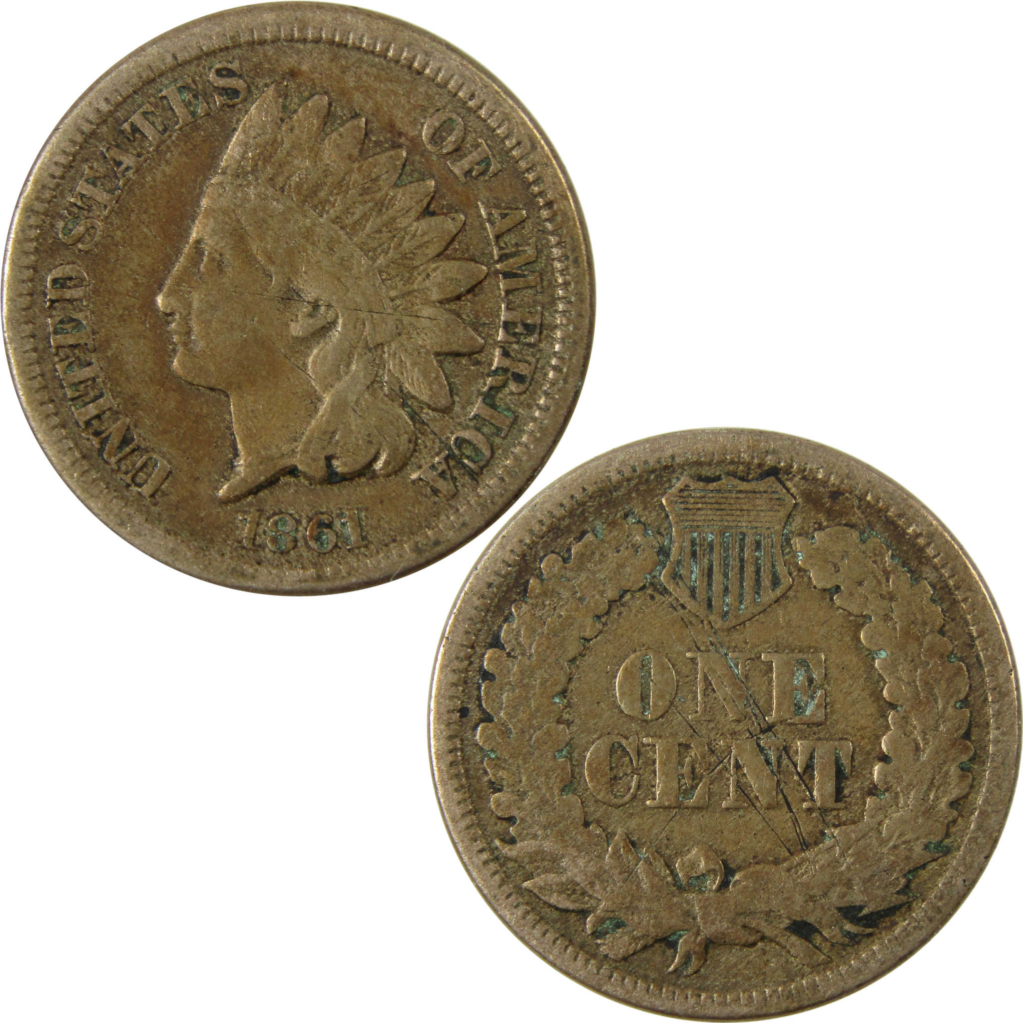 1861 Indian Head Cent F Fine Details Penny 1c Coin SKU:CP1168