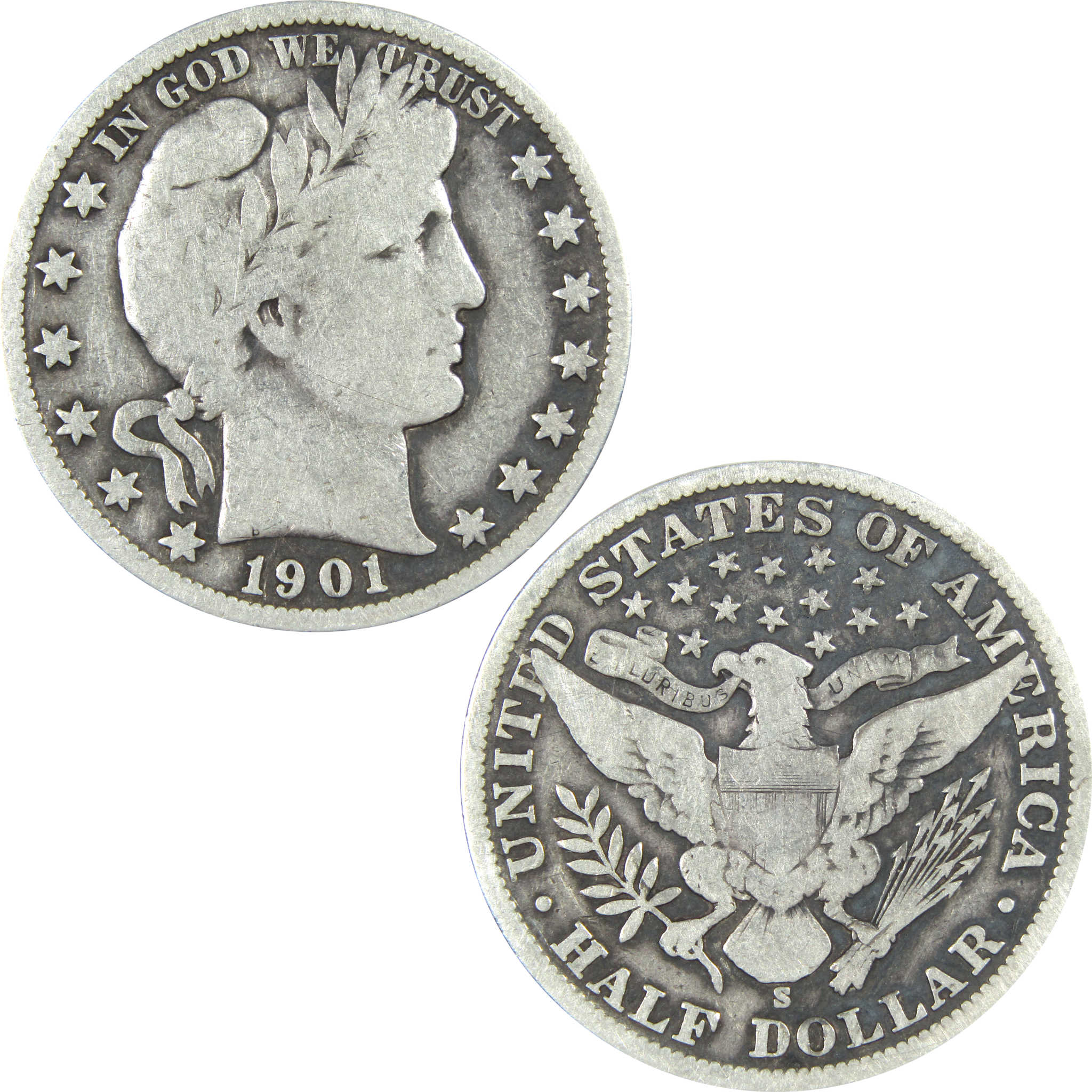 1901 S Barber Half Dollar VG Very Good Silver 50c Coin SKU:I14240