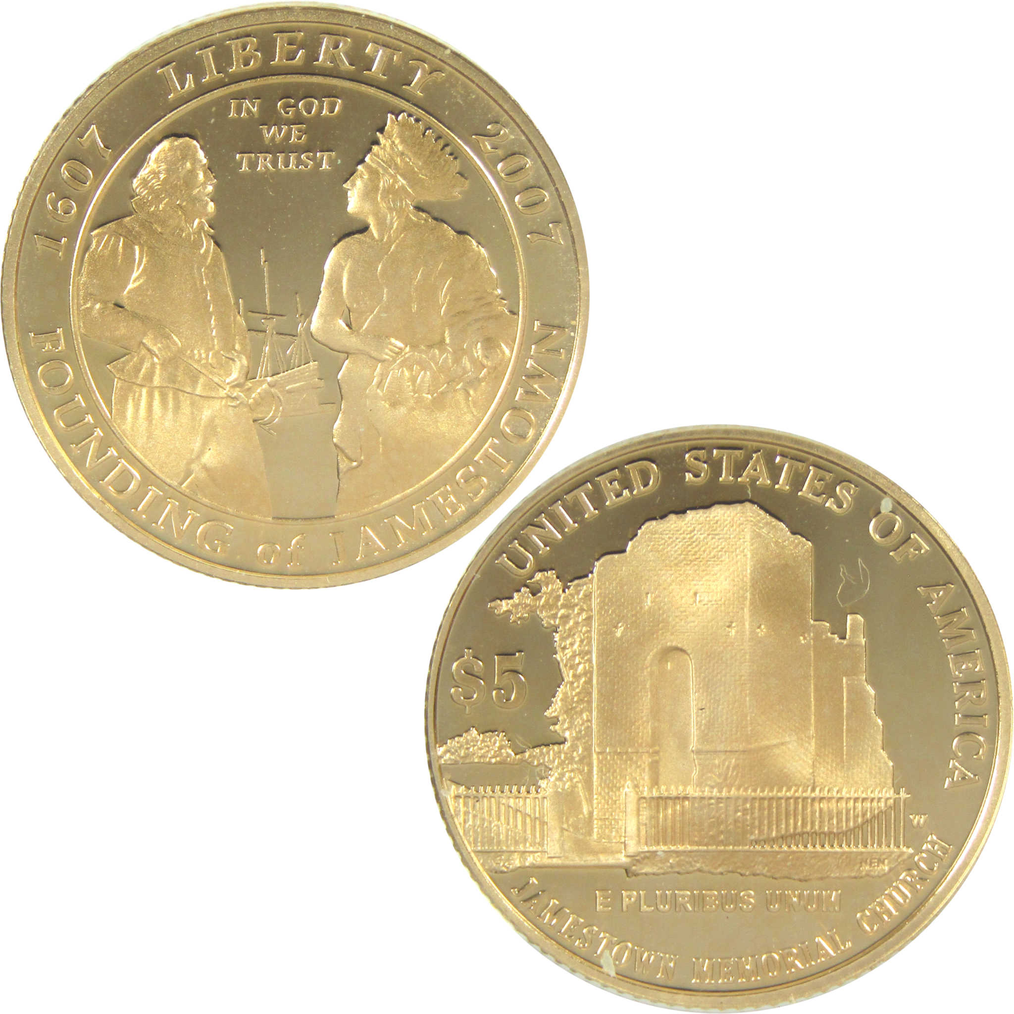 Jamestown 400th Anniversary Commemorative 2007 W Proof Gold $5 Coin