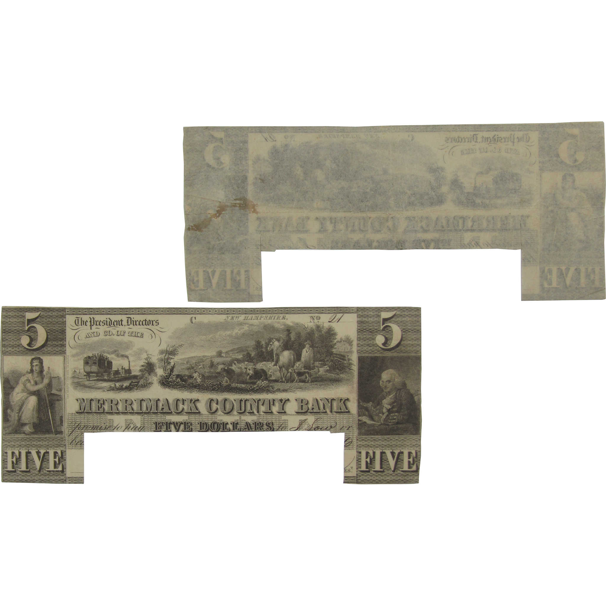 $5 Merrimack County Bank NH Obsolete Note Circulated Cut Canceled