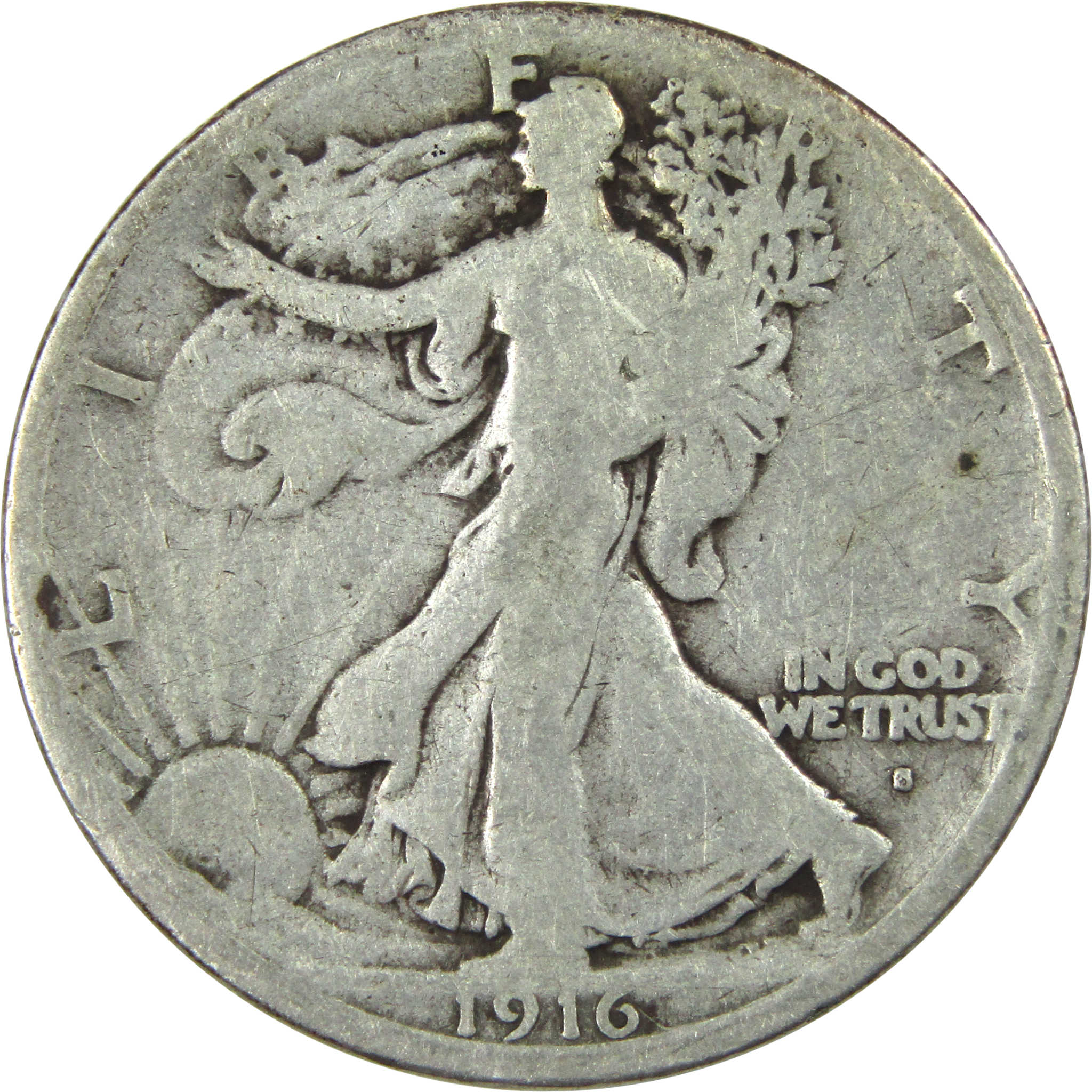 1916 S Liberty Walking Half Dollar G Good Silver 50c Coin SKU:I13839