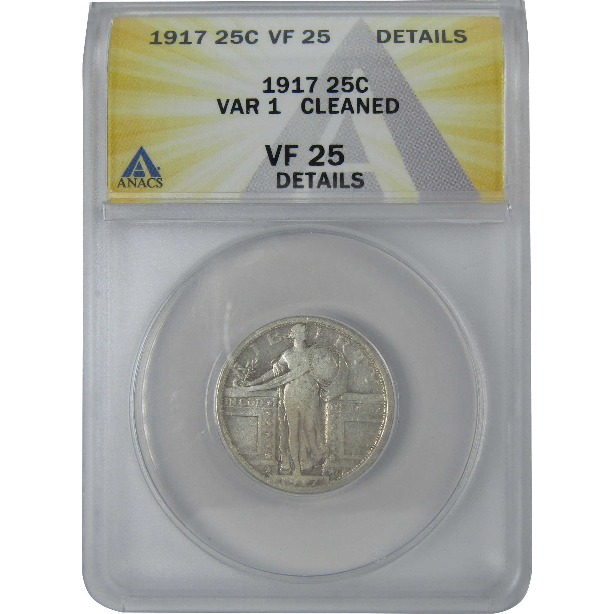 1917 Type 1 Standing Liberty Quarter VF 25 Details ANACS SKU:I16129