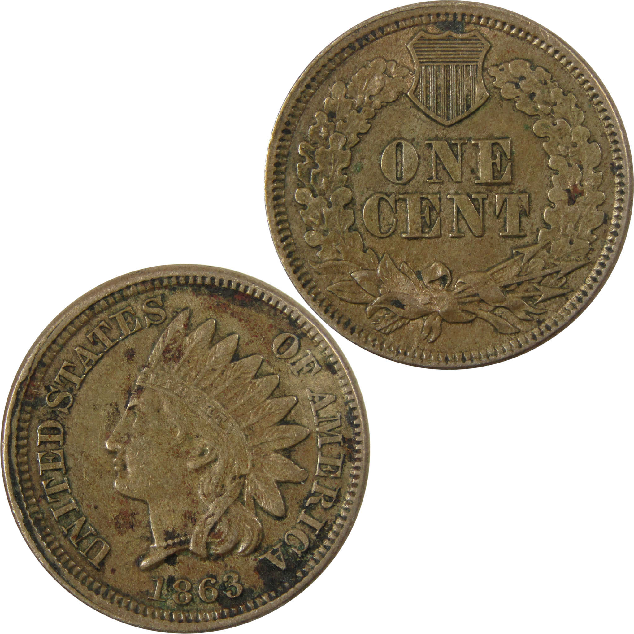 1863 Indian Head Cent XF EF Extremely Fine Details Penny SKU:CP1171
