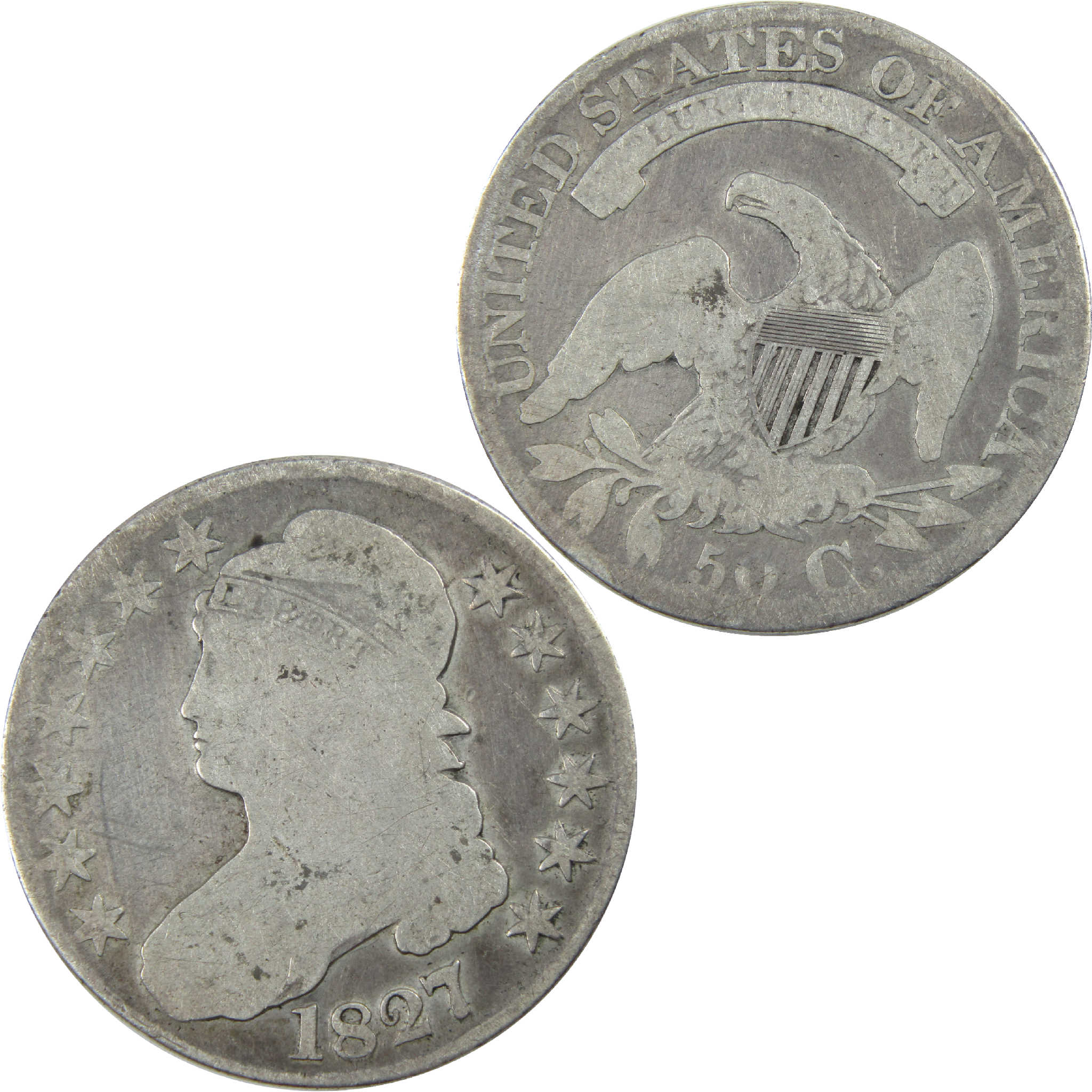 1827 Square Base 2 Capped Bust Half Dollar AG Silver 50c SKU:I11762