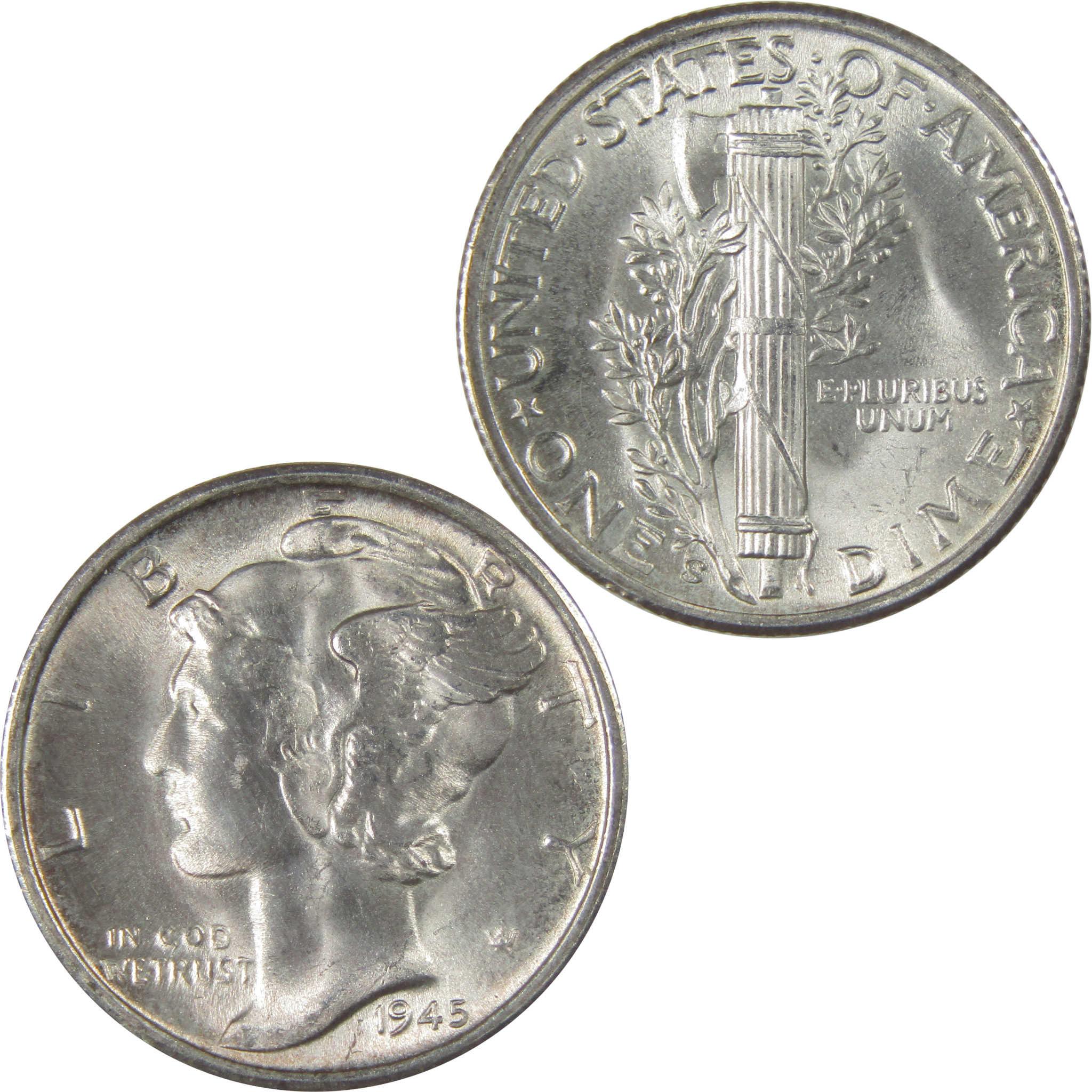 1945 S Mercury Silver 10c BU Choice Uncirculated Mint State SKU:I24013