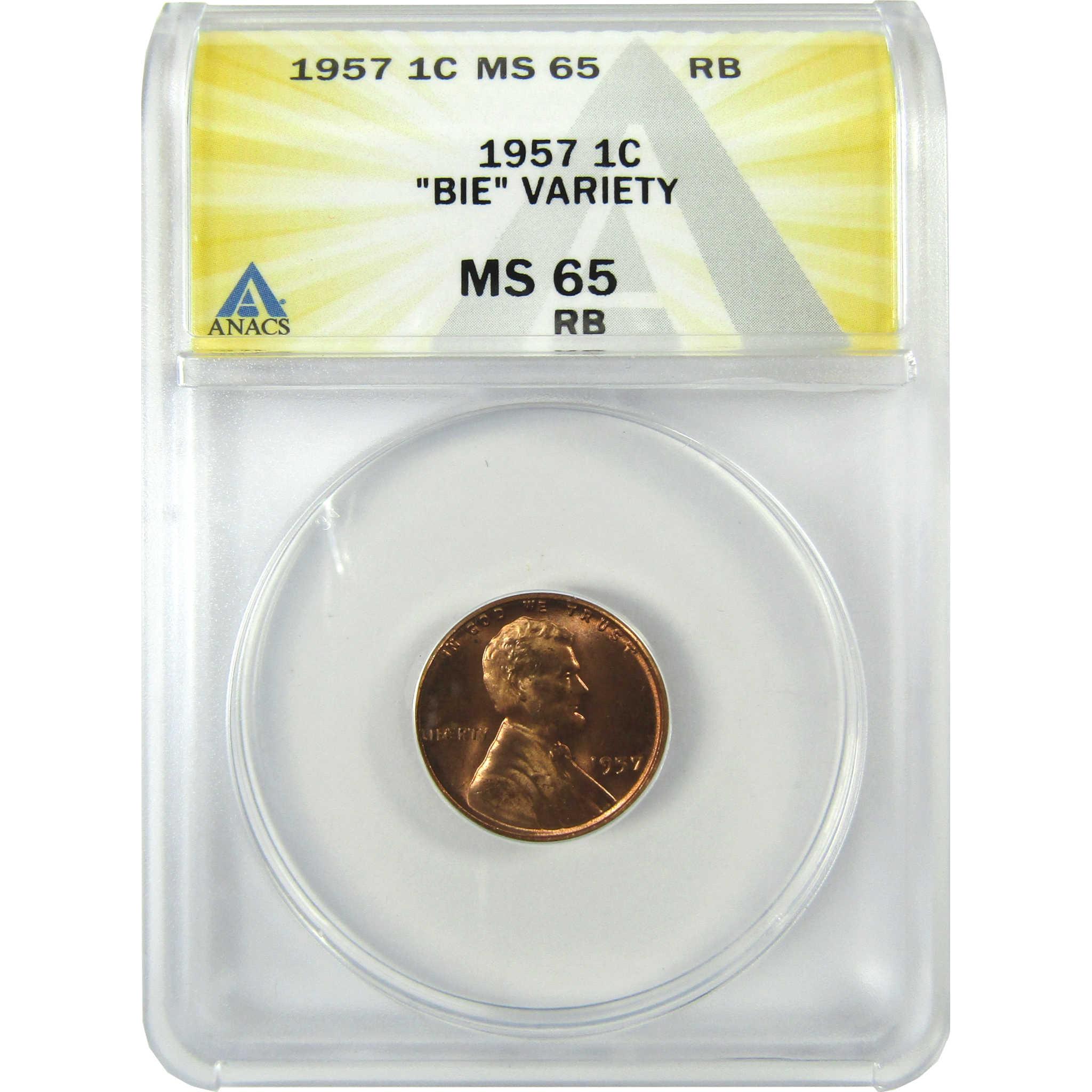 1957 BIE Variety Lincoln Wheat Cent MS 65 RB ANACS Penny SKU:CP148
