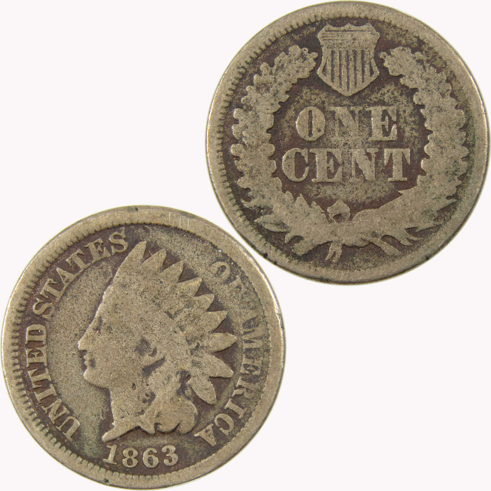 1863 Indian Head Cent AG About Good Penny 1c Coin SKU:CP1073
