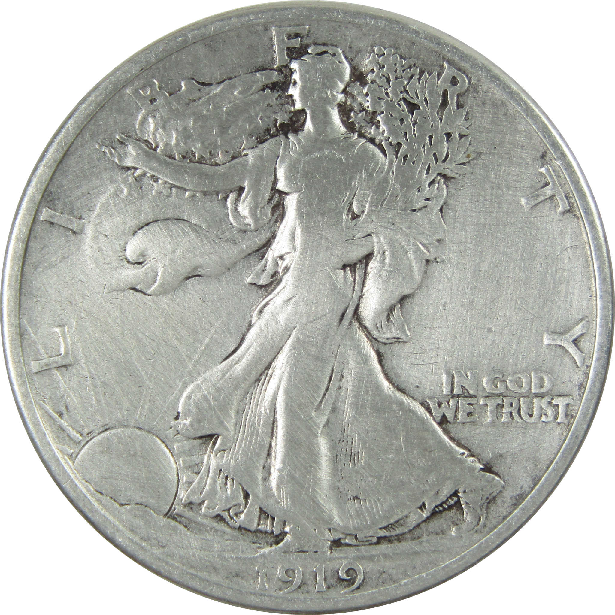 1919 Liberty Walking Half Dollar F Details Silver 50c SKU:I13714