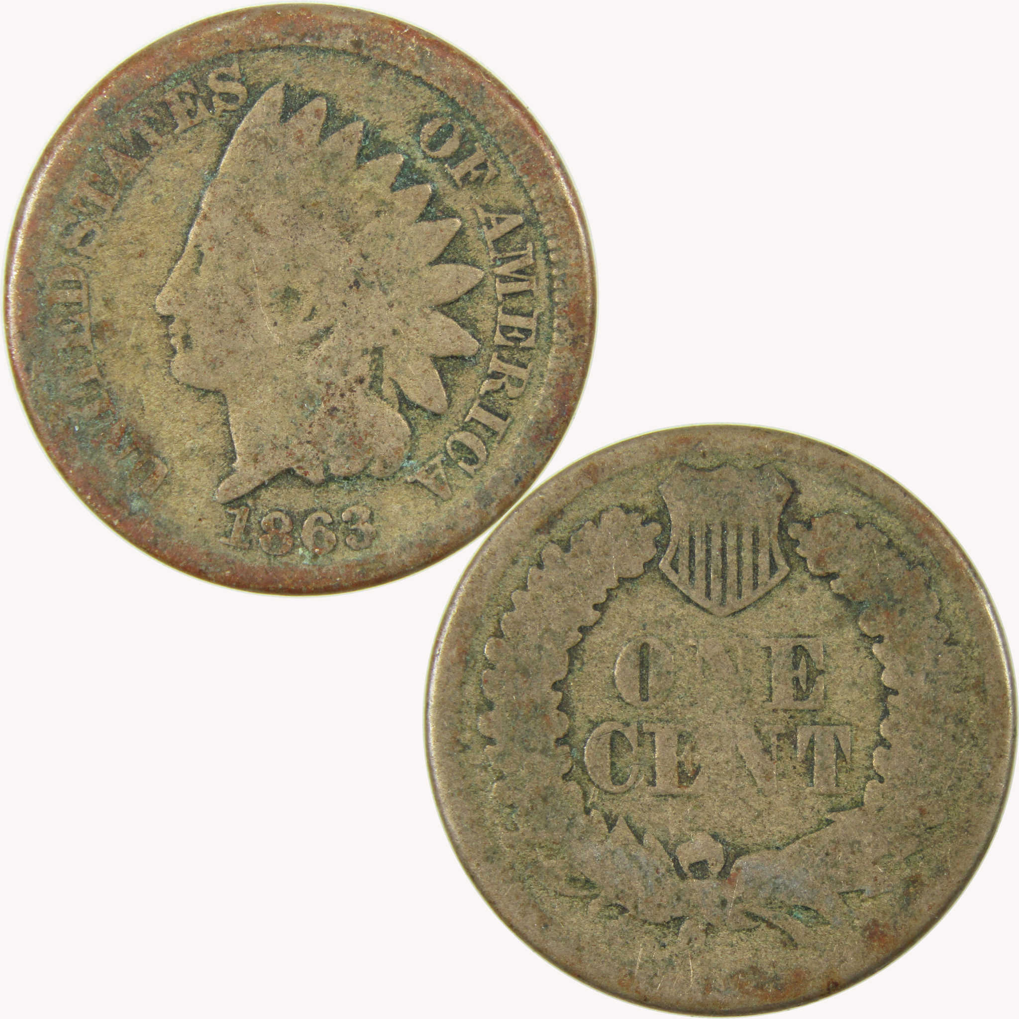 1863 Indian Head Cent AG About Good Penny 1c Coin SKU:CP1093
