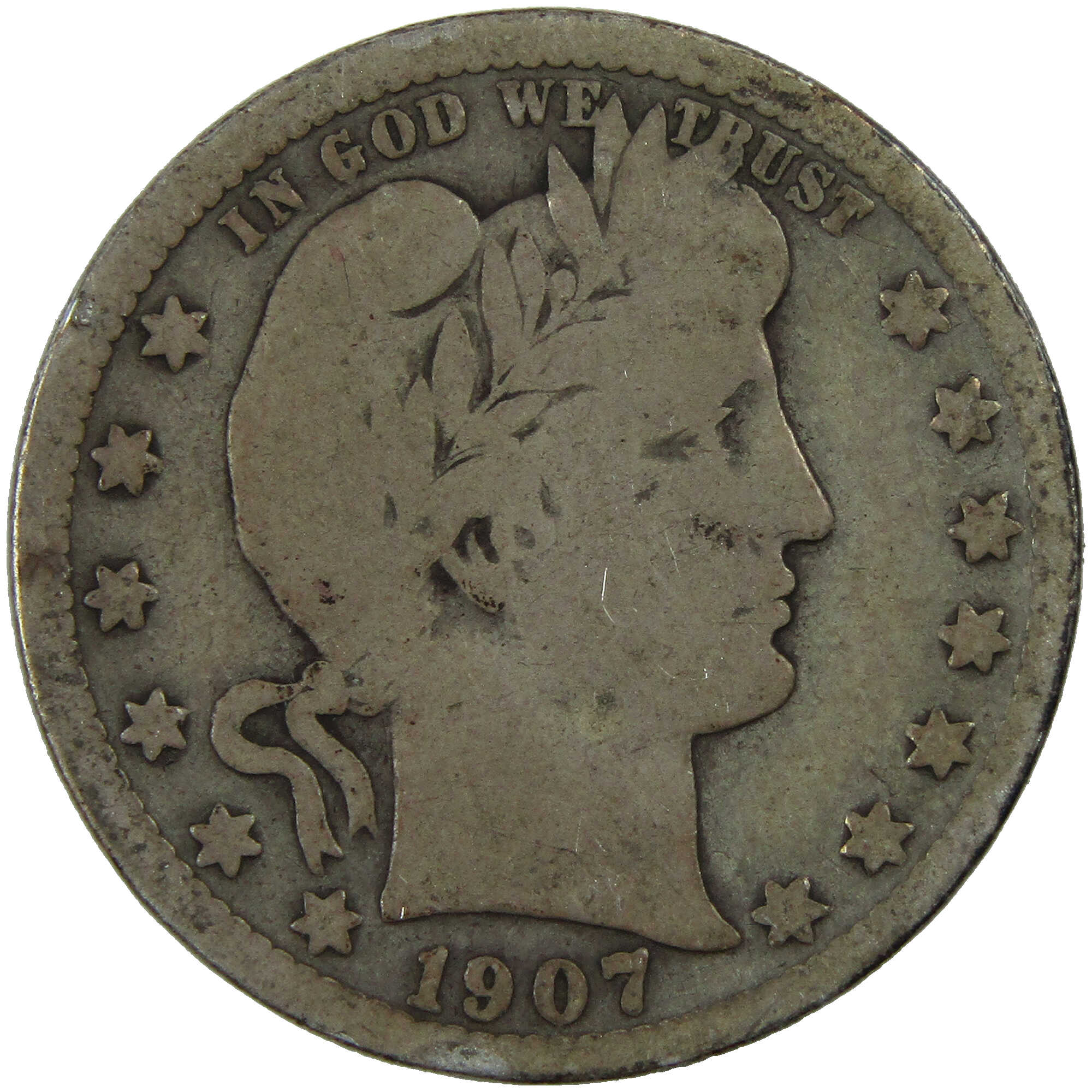 1907 S Barber Quarter AG About Good Silver 25c Coin SKU:I12695