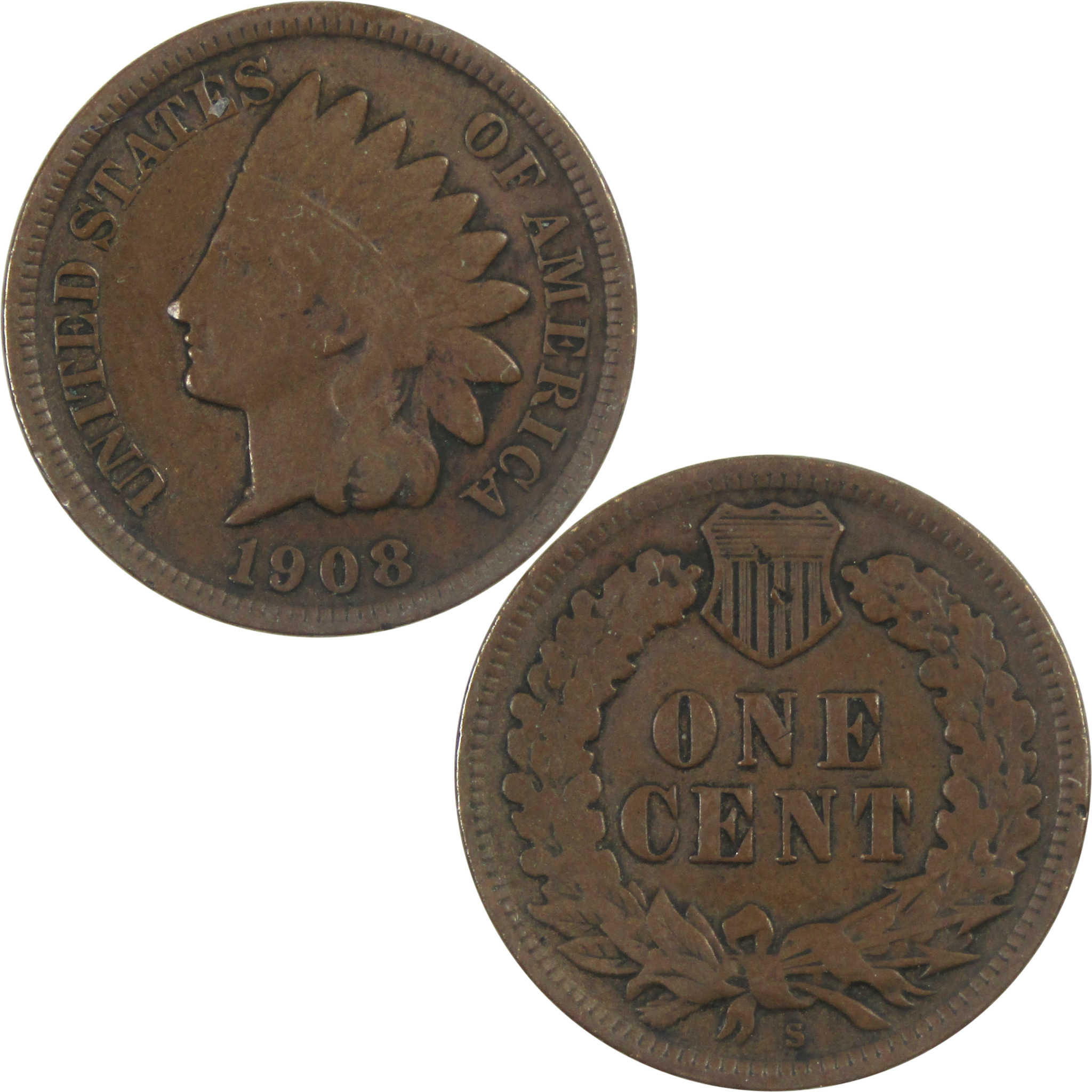 1908 S Indian Head Cent VF Very Fine Penny 1c Coin SKU:CPC7910