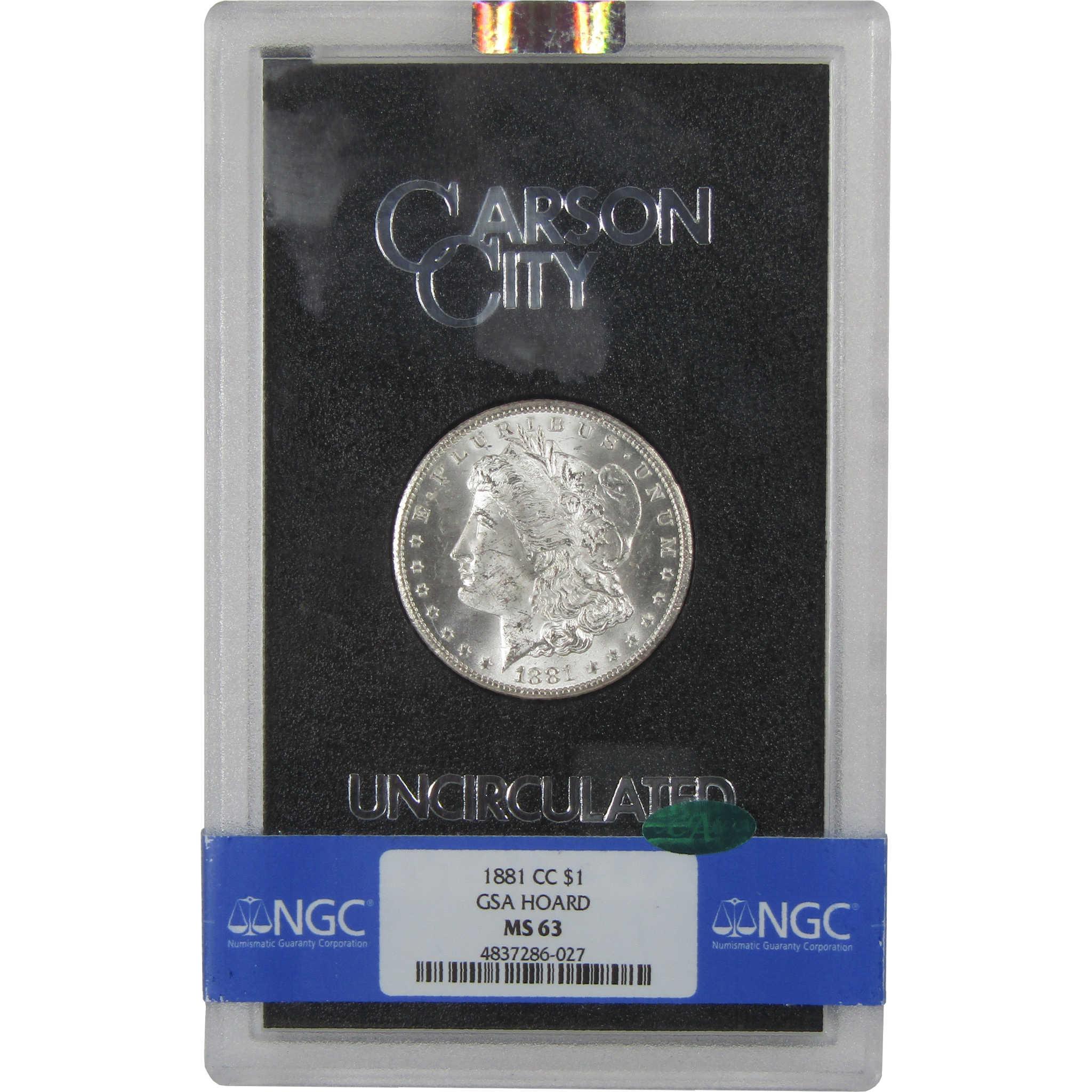 1881 CC GSA Morgan Silver Dollar MS 63 NGC CAC Uncirculated $1 Coin - Morgan coin - Morgan silver dollar - Morgan silver dollar for sale - Profile Coins &amp; Collectibles