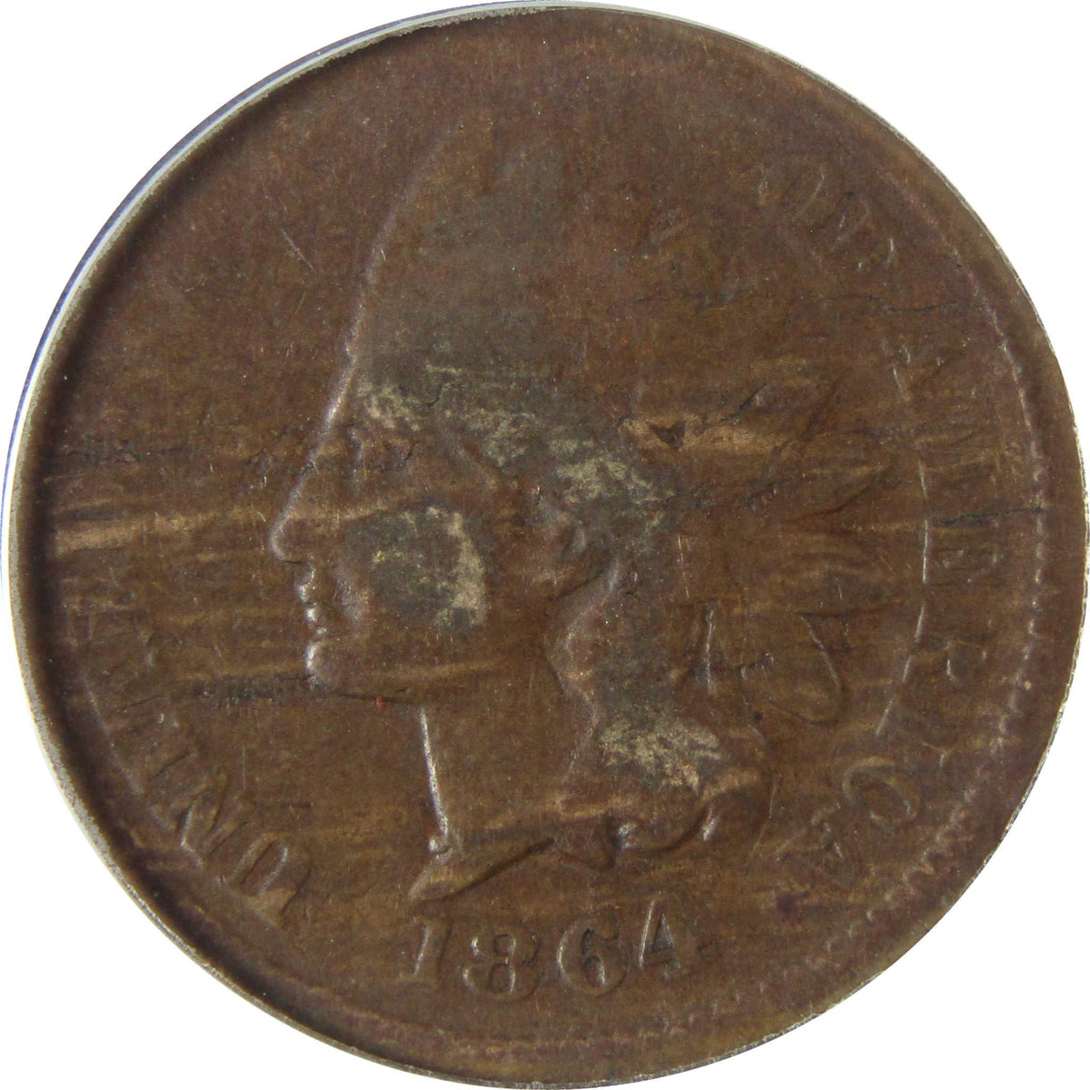 1864 L Indian Head Bronze Cent G 4 ANACS Obverse Lamination SKU:I27963