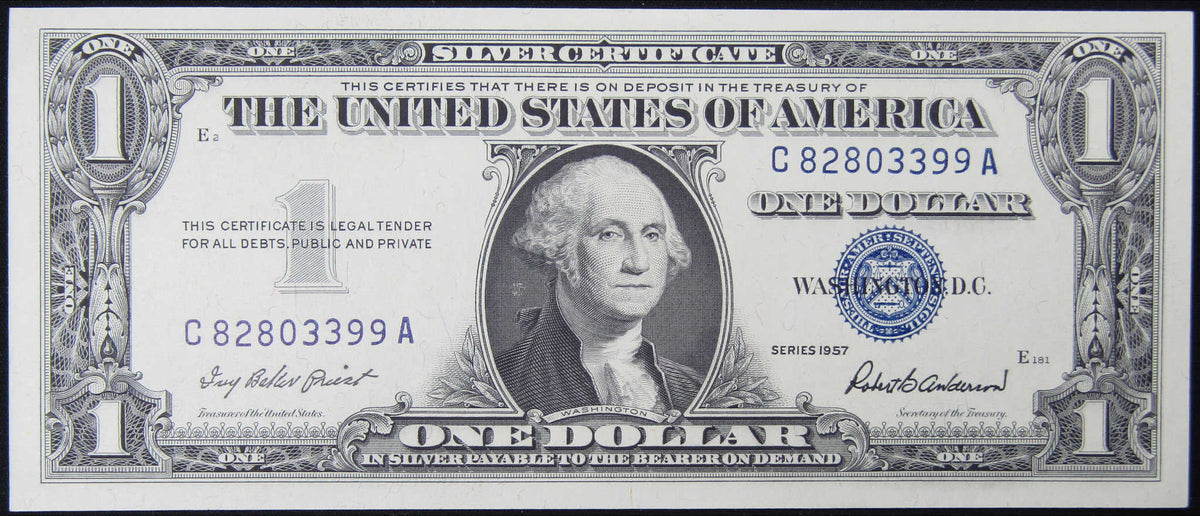 1957 $1 Small Size Silver Certificate Note CCU Crisp Uncirculated
