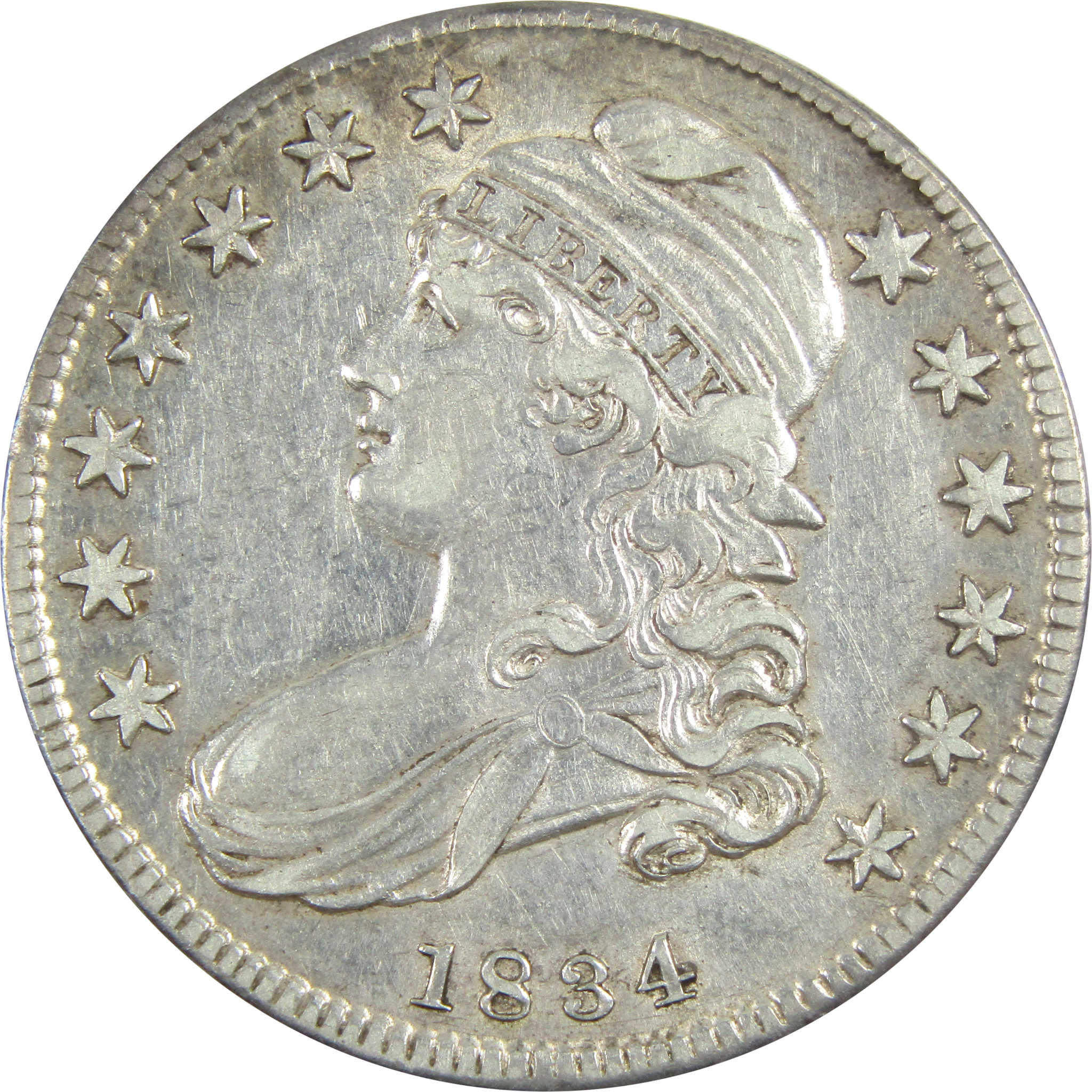 1834 Sm Date Stars and Ltr Capped Bust Half XF/AU Silver SKU:I14334