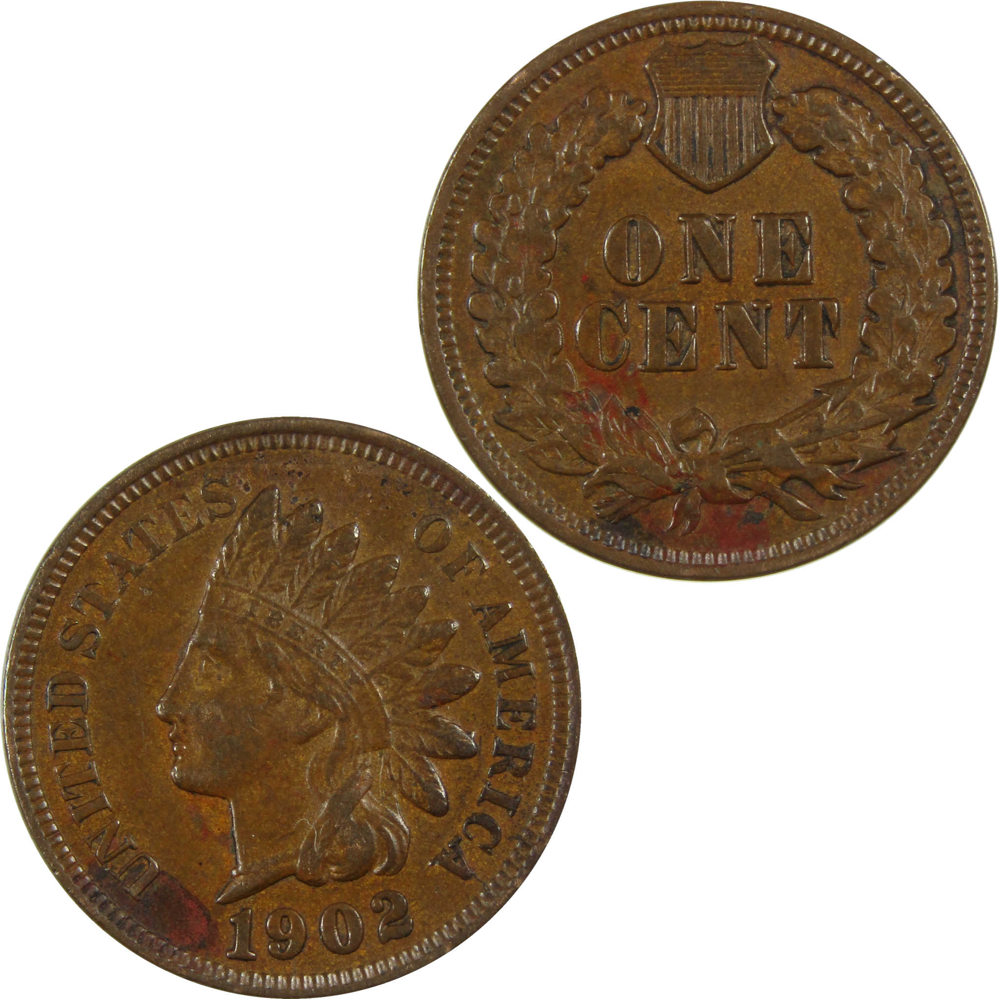 1902 Indian Head Cent AU About Uncirculated Details Penny SKU:I27029