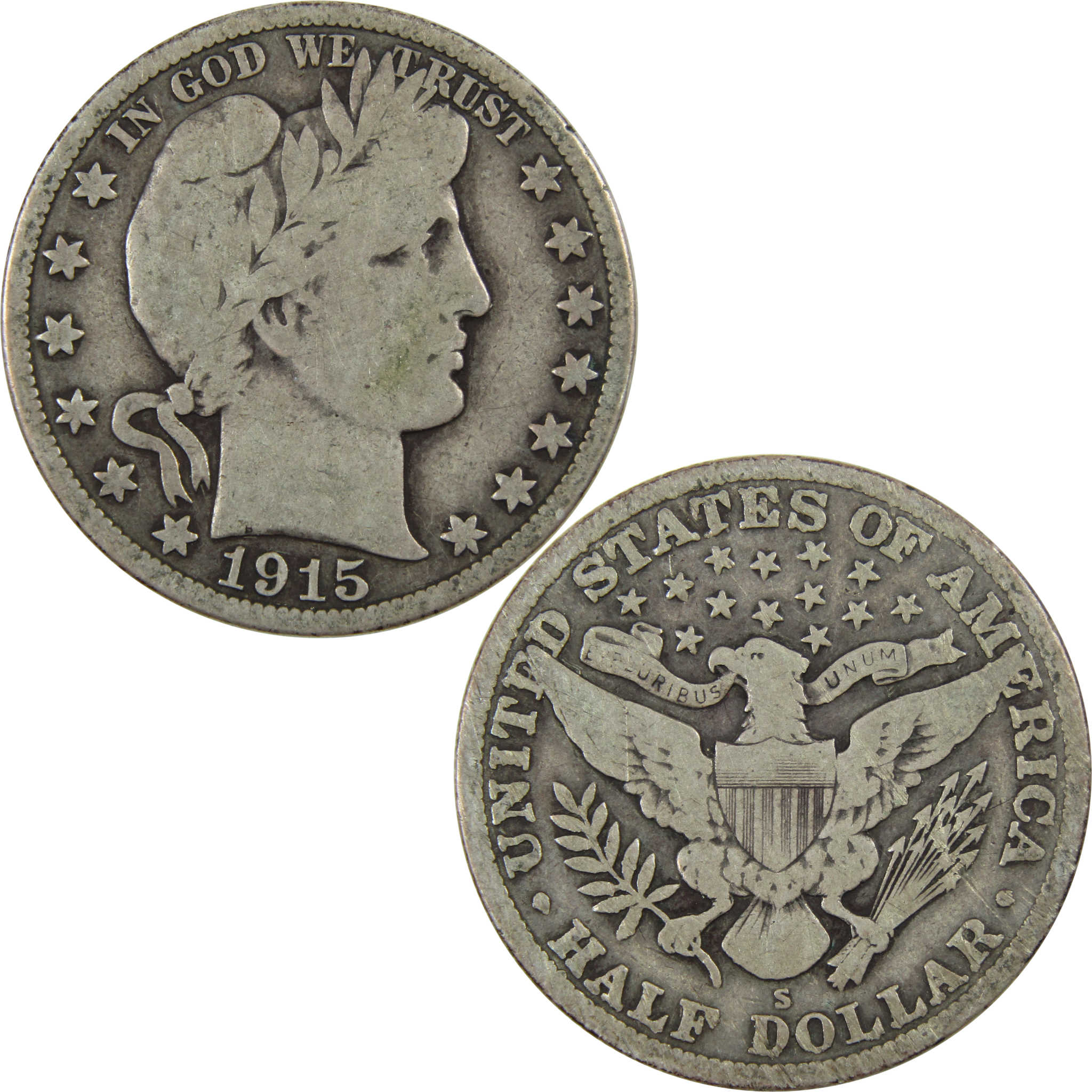 1915 S Barber Half Dollar VG Very Good Silver 50c Coin SKU:I12488