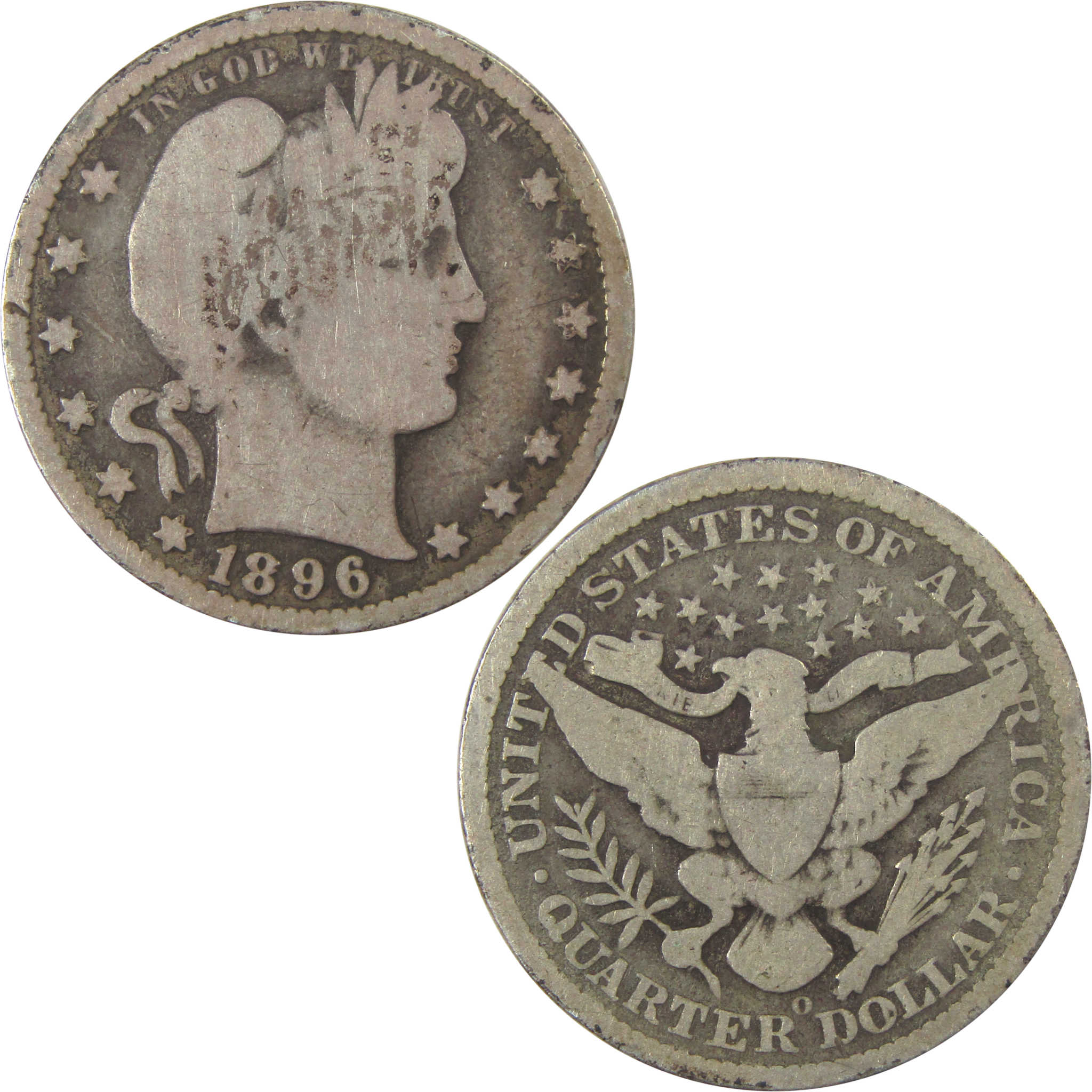 1896 O Barber Quarter G Good Silver 25c Coin SKU:I21858