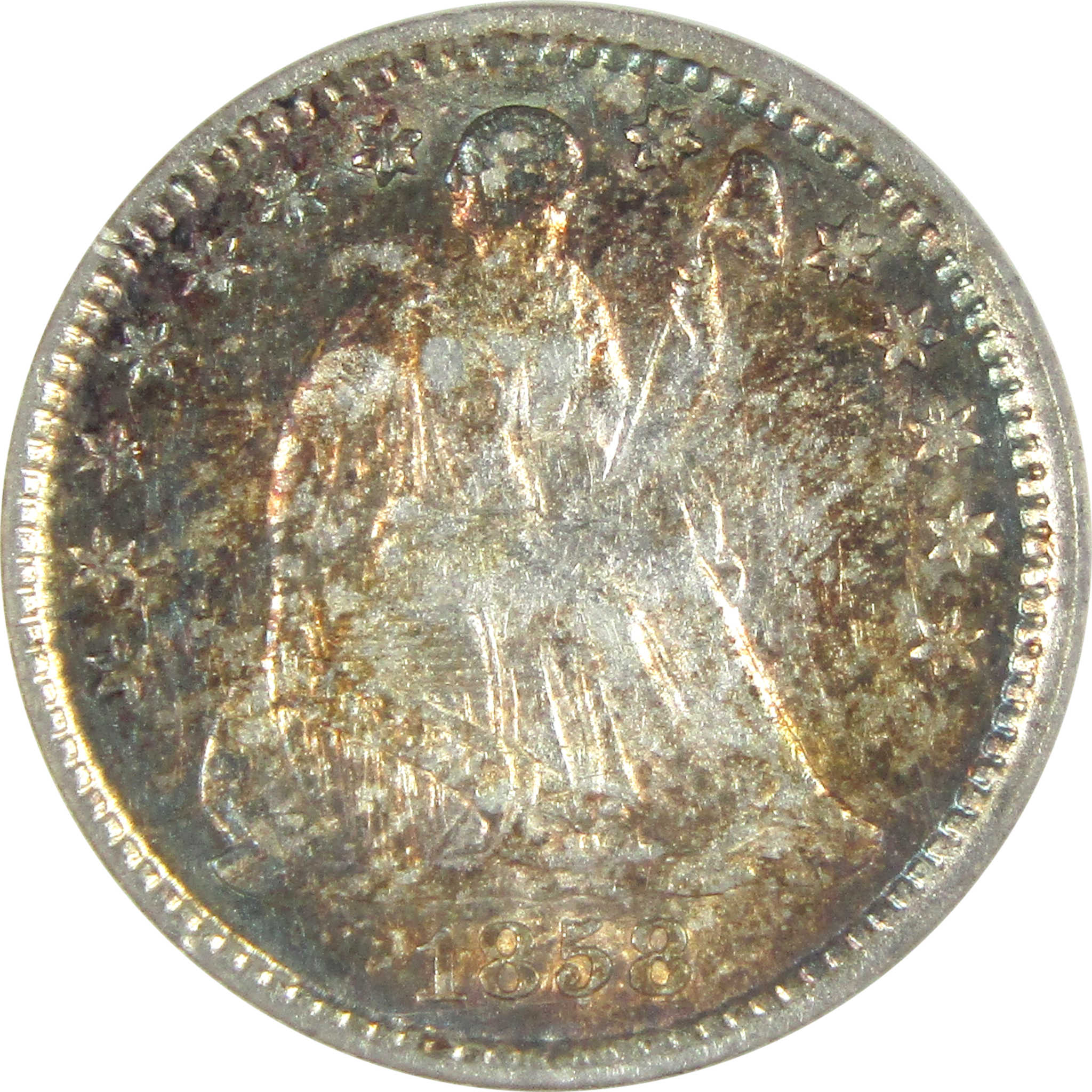 1858 O Seated Liberty Half Dime AU 50 ANACS Silver 5c Coin SKU:CPC8615