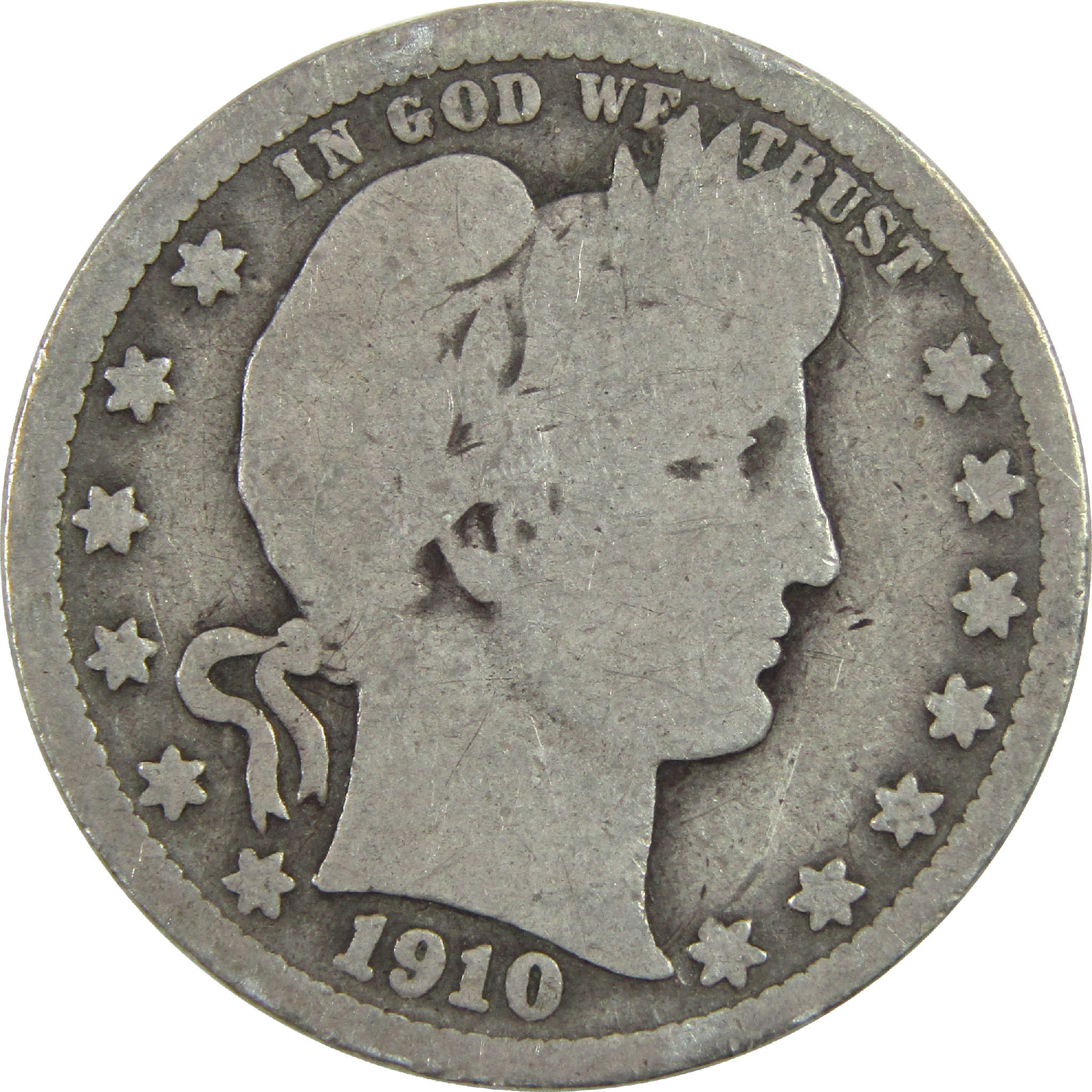 1910 Barber Quarter G Good Silver 25c Coin SKU:I13167