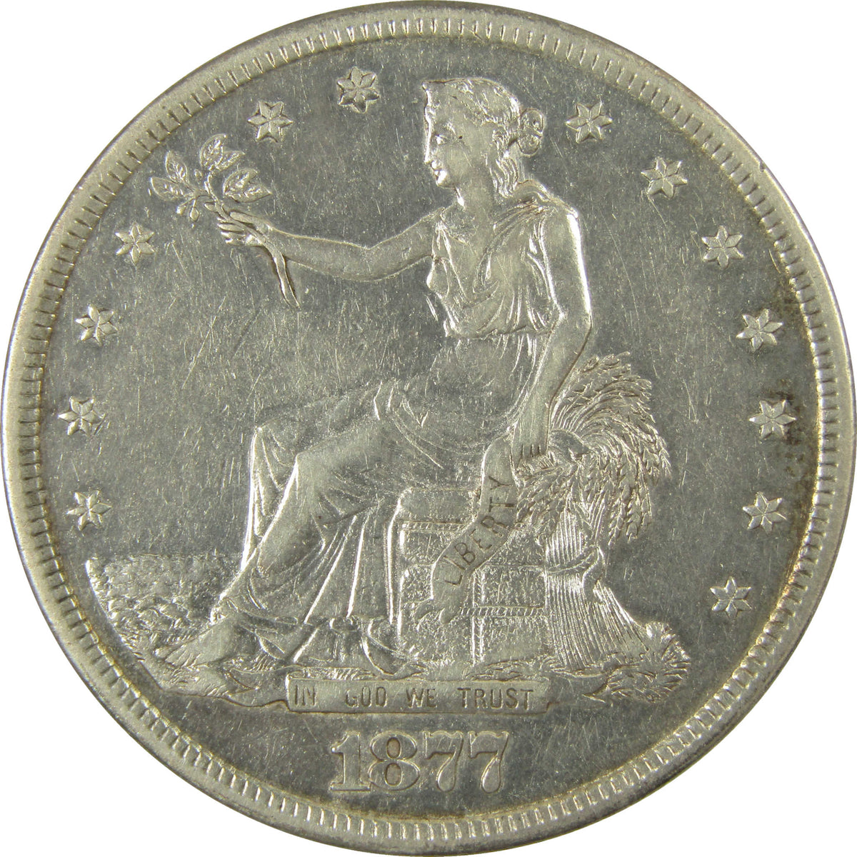 1877 S Trade Silver Dollar VF Very Fine Details $1 Coin SKU:CP1779