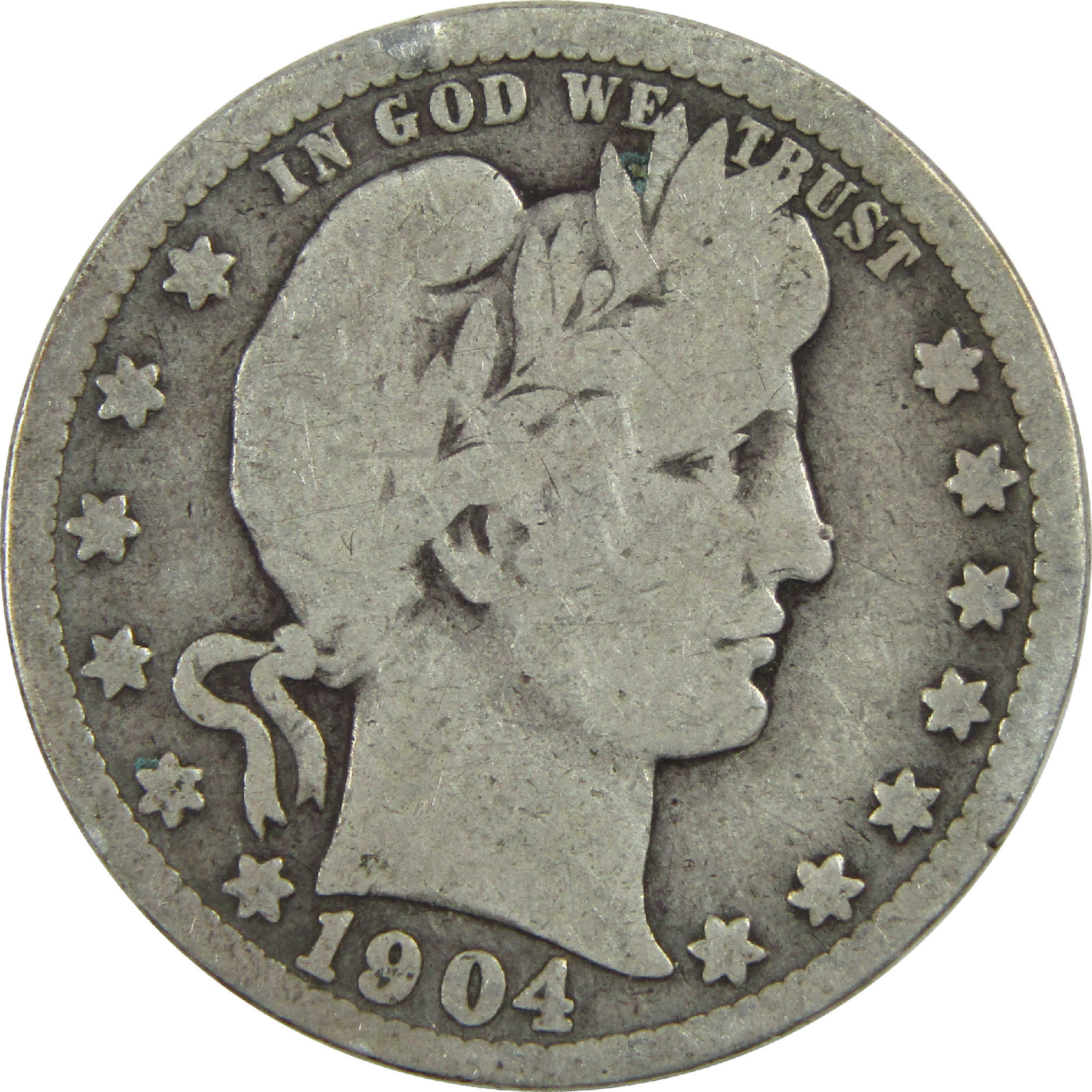 1904 Barber Quarter G Good Silver 25c Coin SKU:I13142