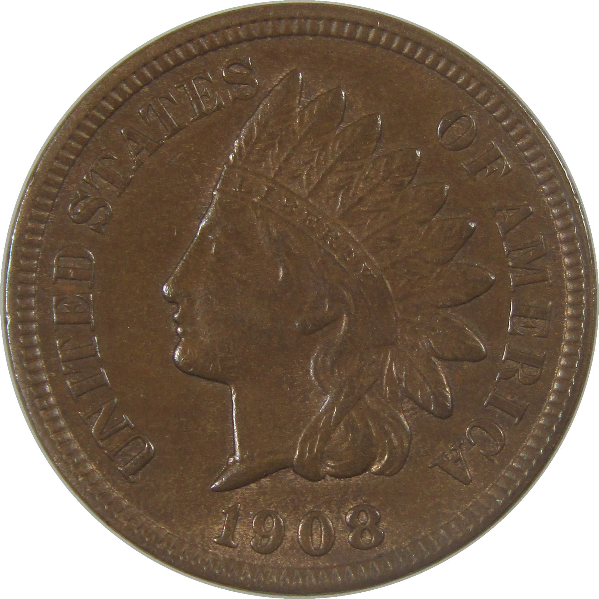 1908 S Indian Head Cent Borderline Uncirculated Penny 1c Coin