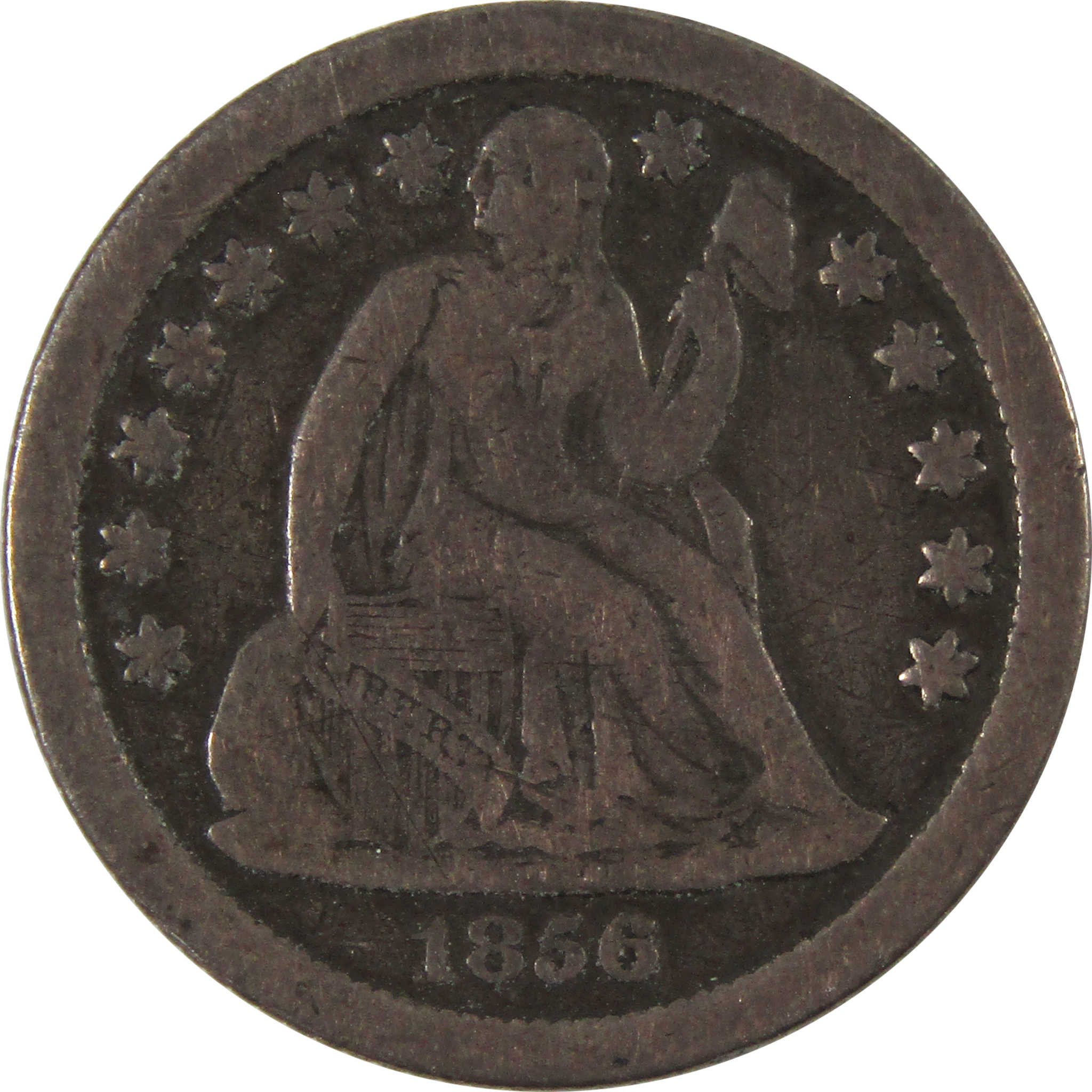 1856 O Seated Liberty Dime F Fine 90% Silver 10c Coin SKU:I10007