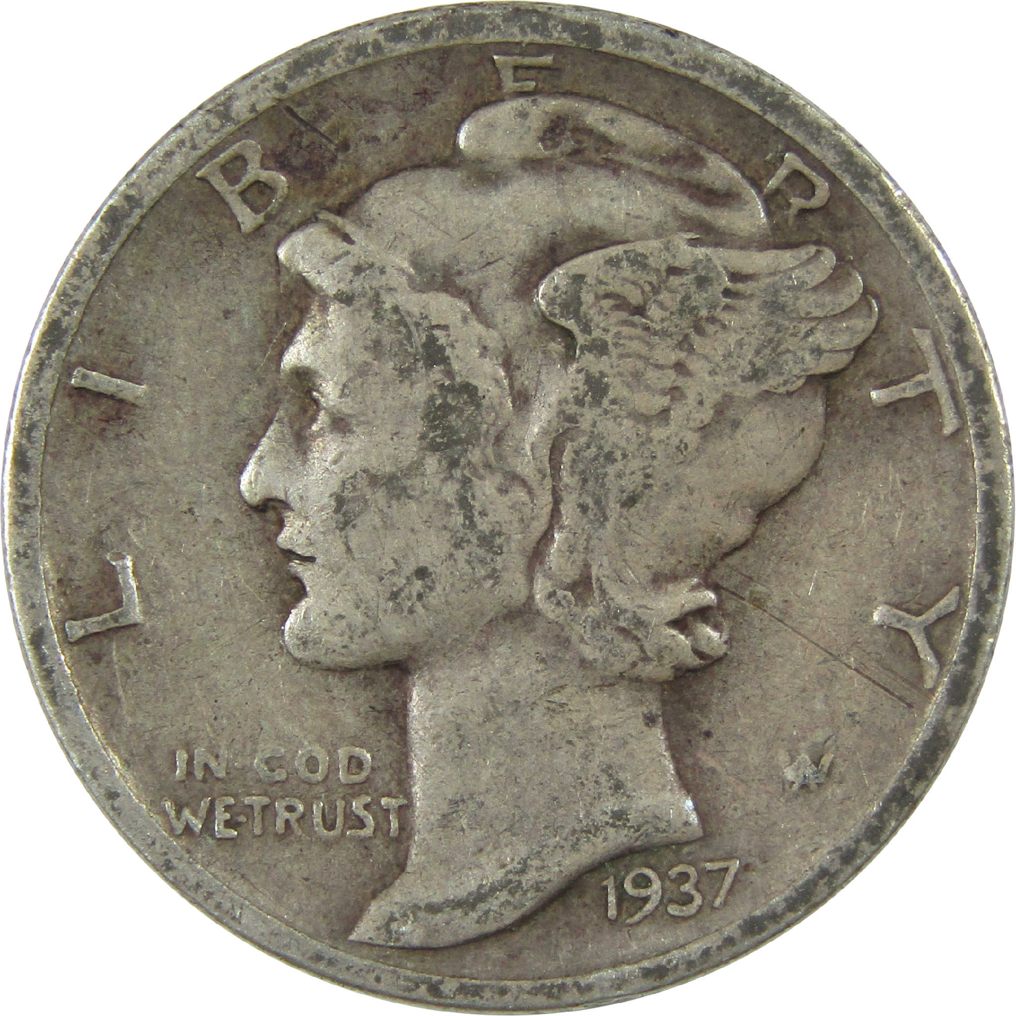 1937 S Mercury Silver Dime VG Very Good 10c Coin Collectible