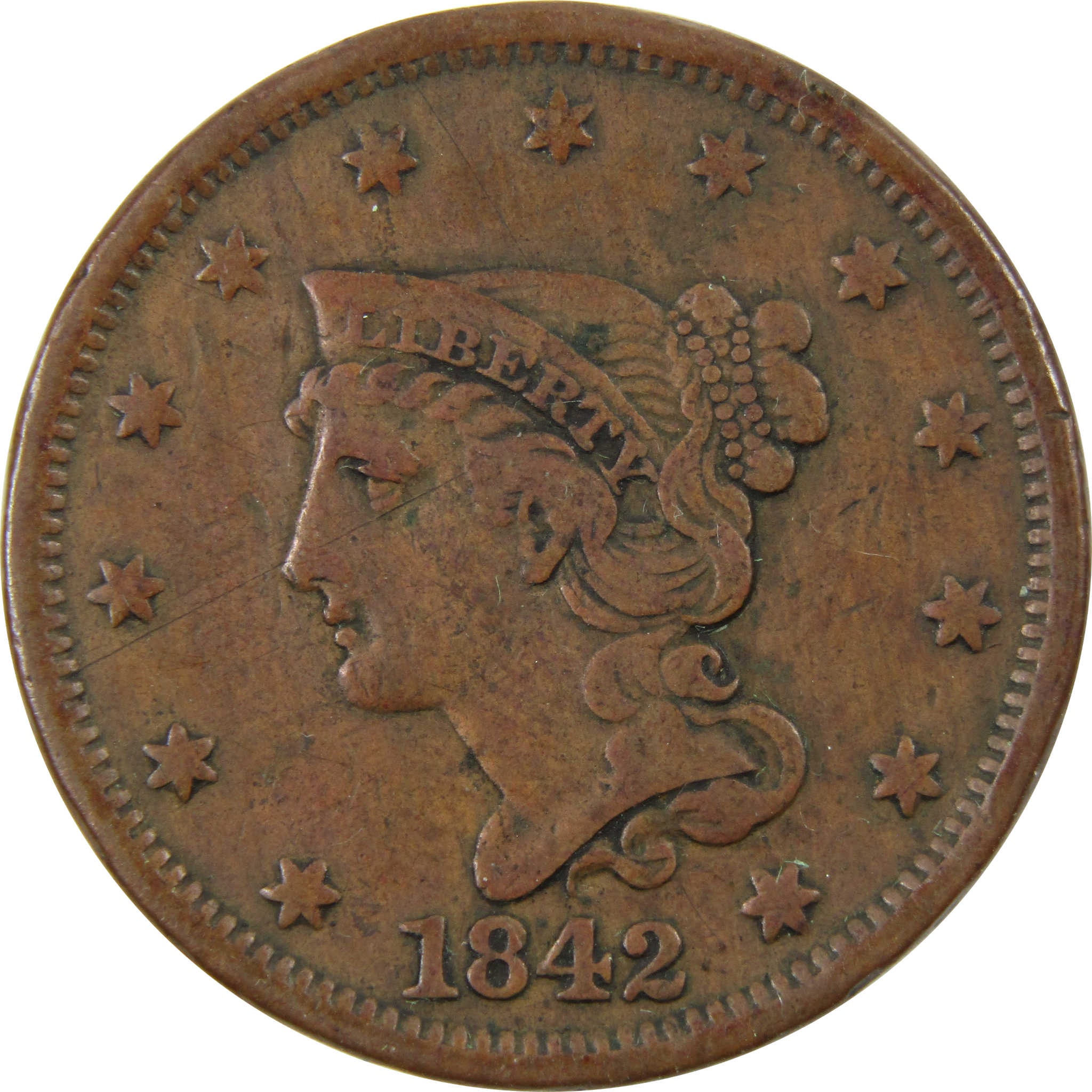 1842 Large Date Braided Hair Large Cent VF Very Fine 1c SKU:I10173