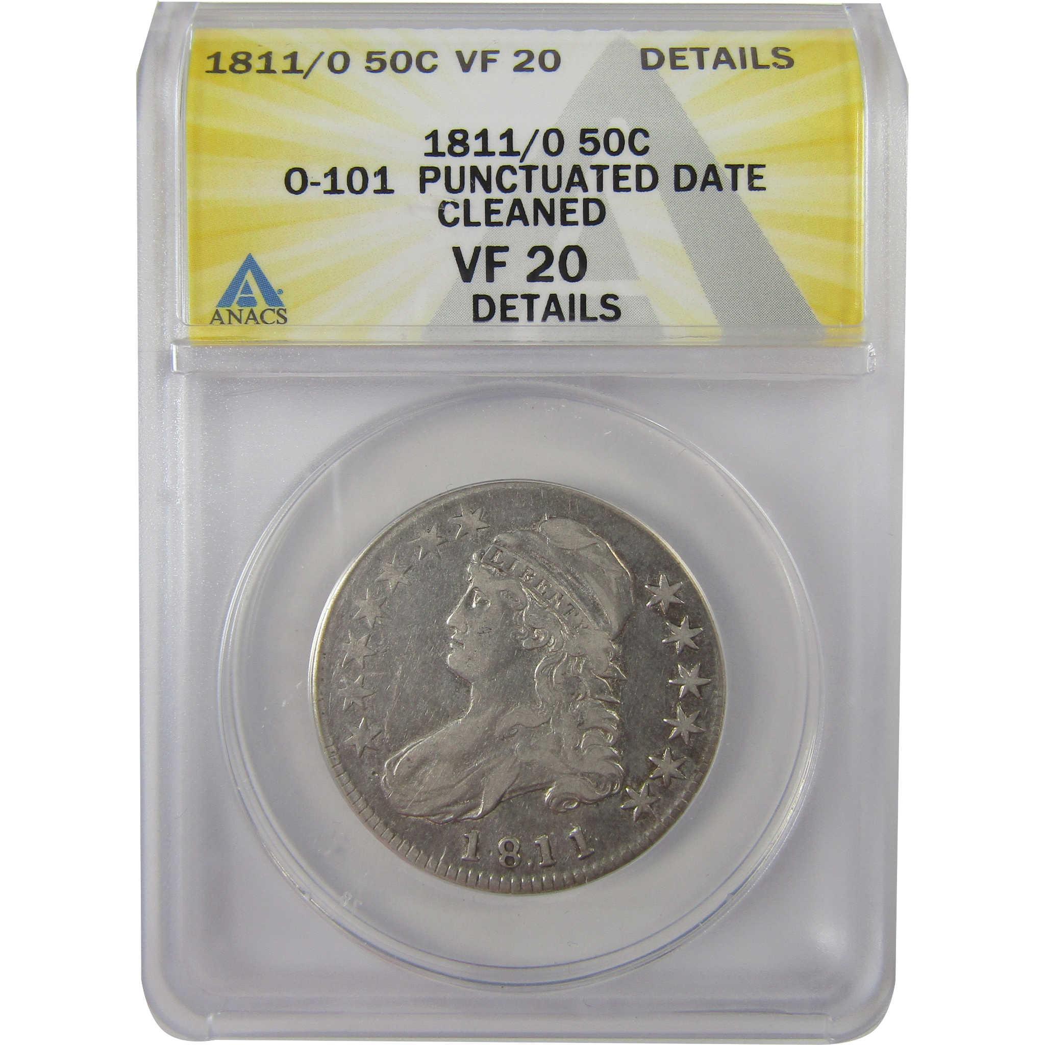 1811/10 Capped Bust Silver Half Dollar VF 20 Details ANACS SKU:I25521