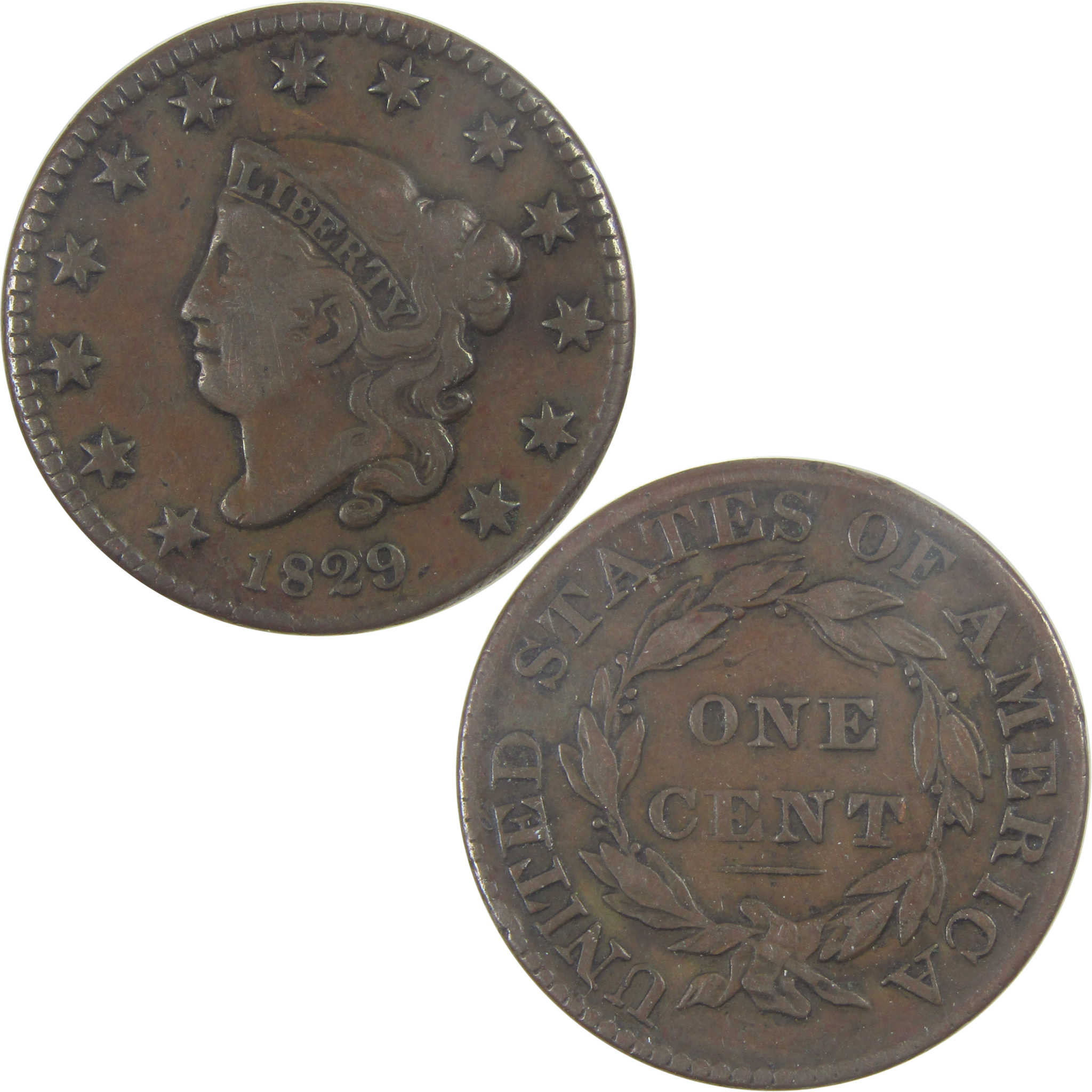 1829 Large Letters Coronet Head Large Cent F Fine Copper SKU:I16720