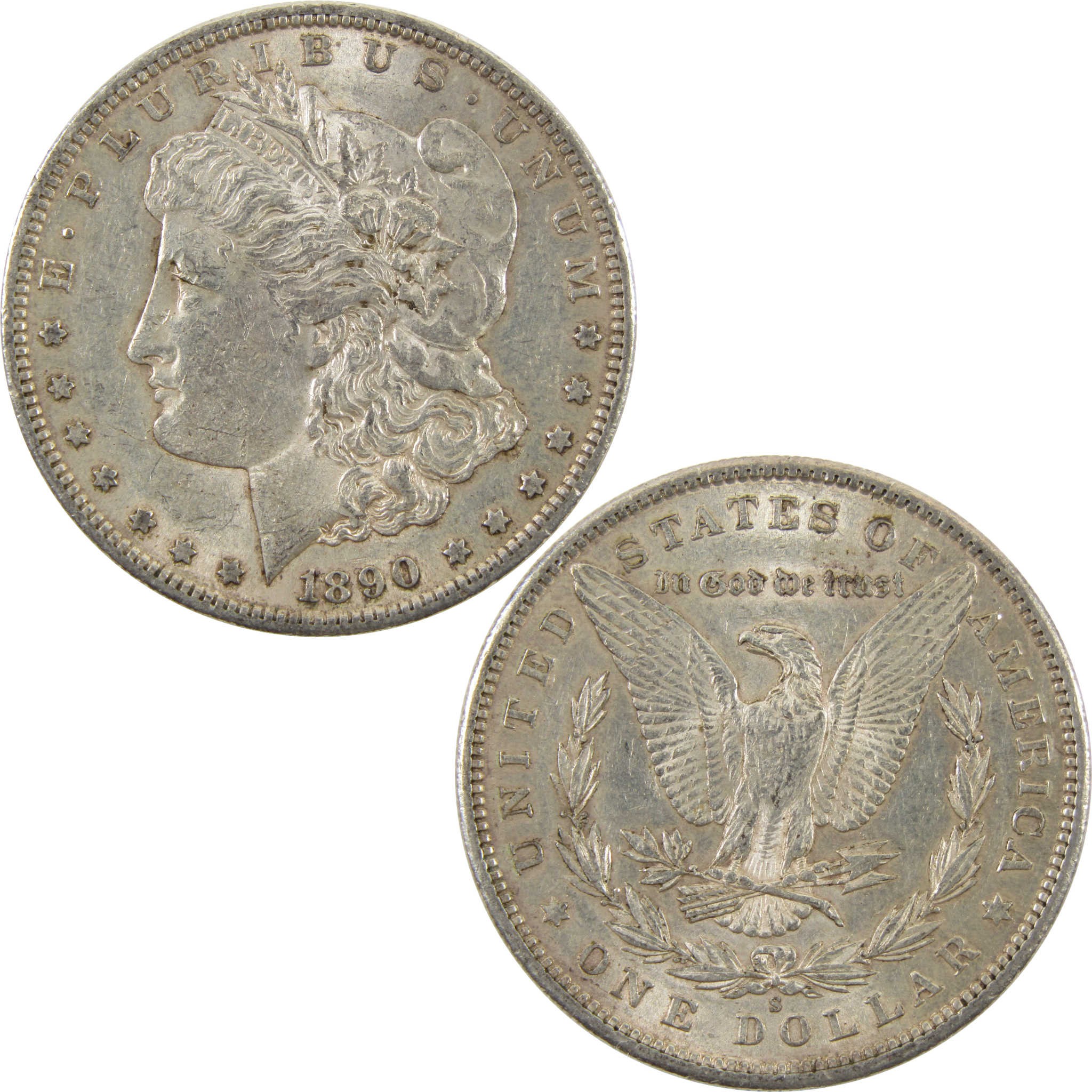 1890 S Morgan Dollar AU About Uncirculated 90% Silver $1 SKU:I10623 - Morgan coin - Morgan silver dollar - Morgan silver dollar for sale - Profile Coins &amp; Collectibles