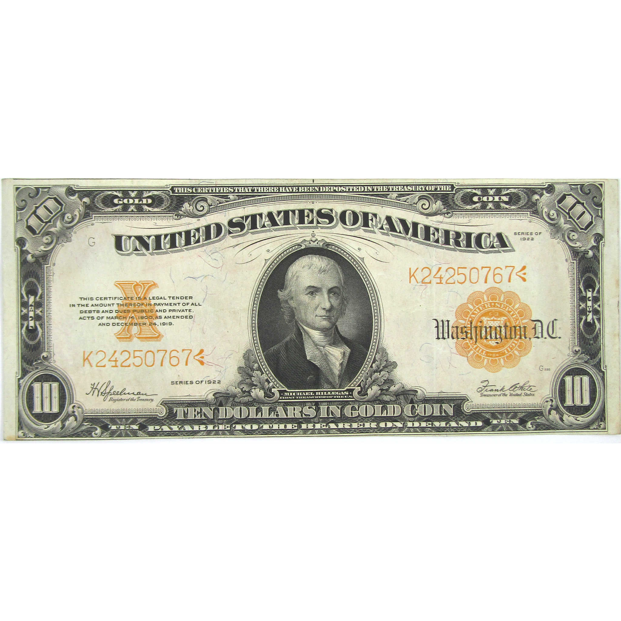 1922 $10 Large Size Gold Certificate FR1173 XF EF Extremely Fine