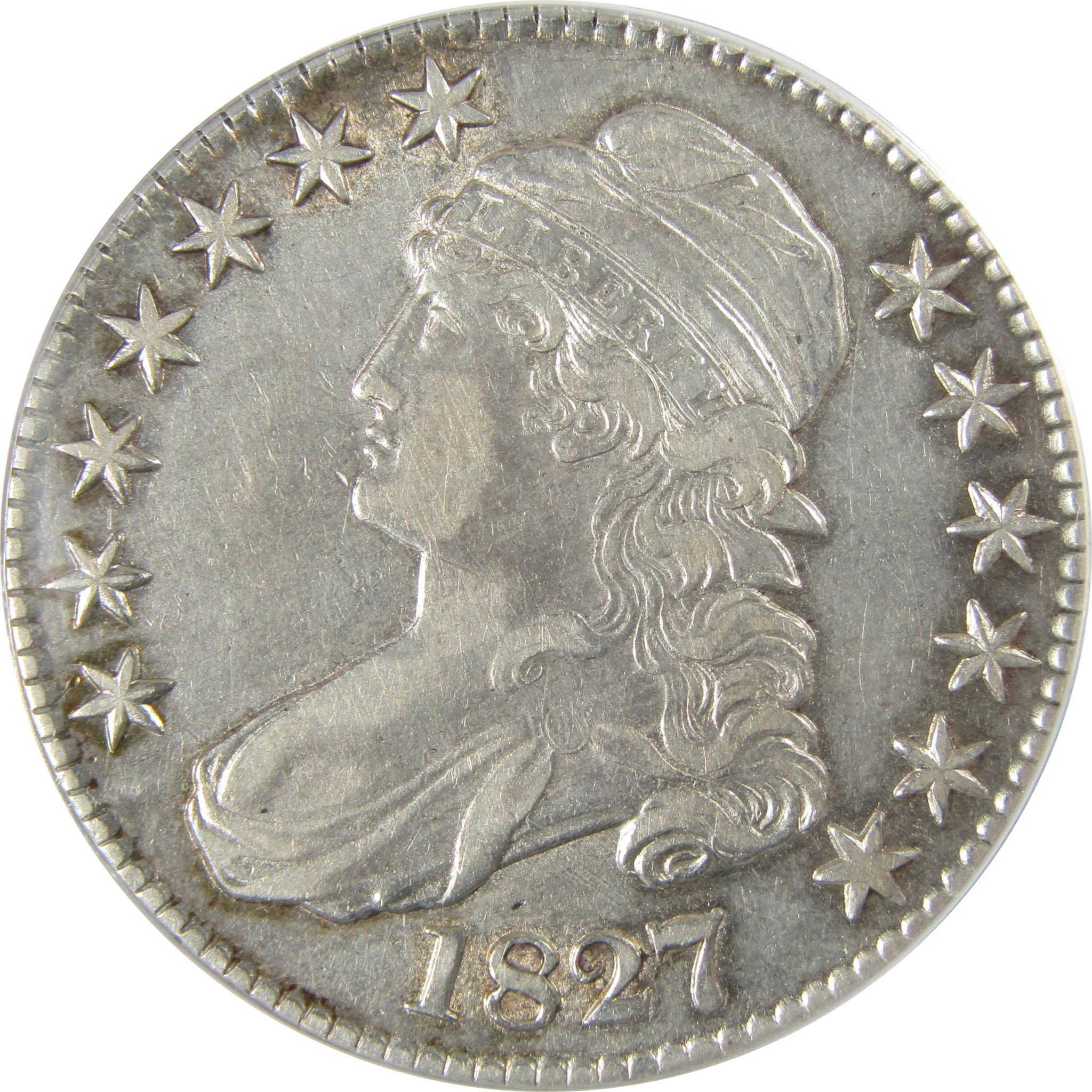 1827 Square Base 2 Capped Bust 50c EF 45 Details ANACS SKU:CP781