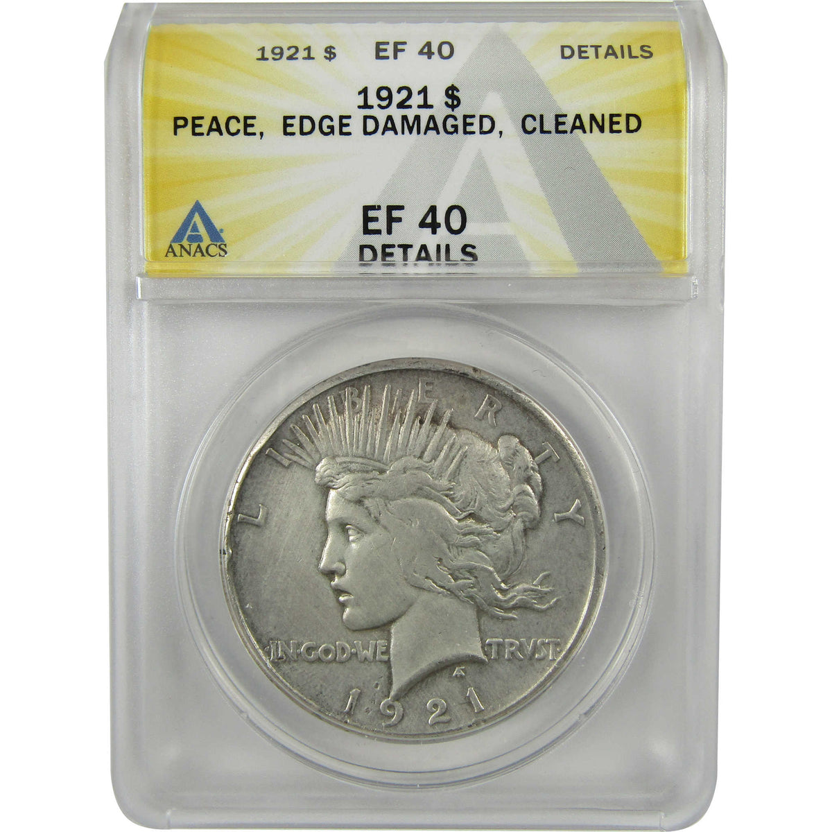 1921 High Relief Peace Silver Dollar EF 40 Details ANACS SKU:I28577