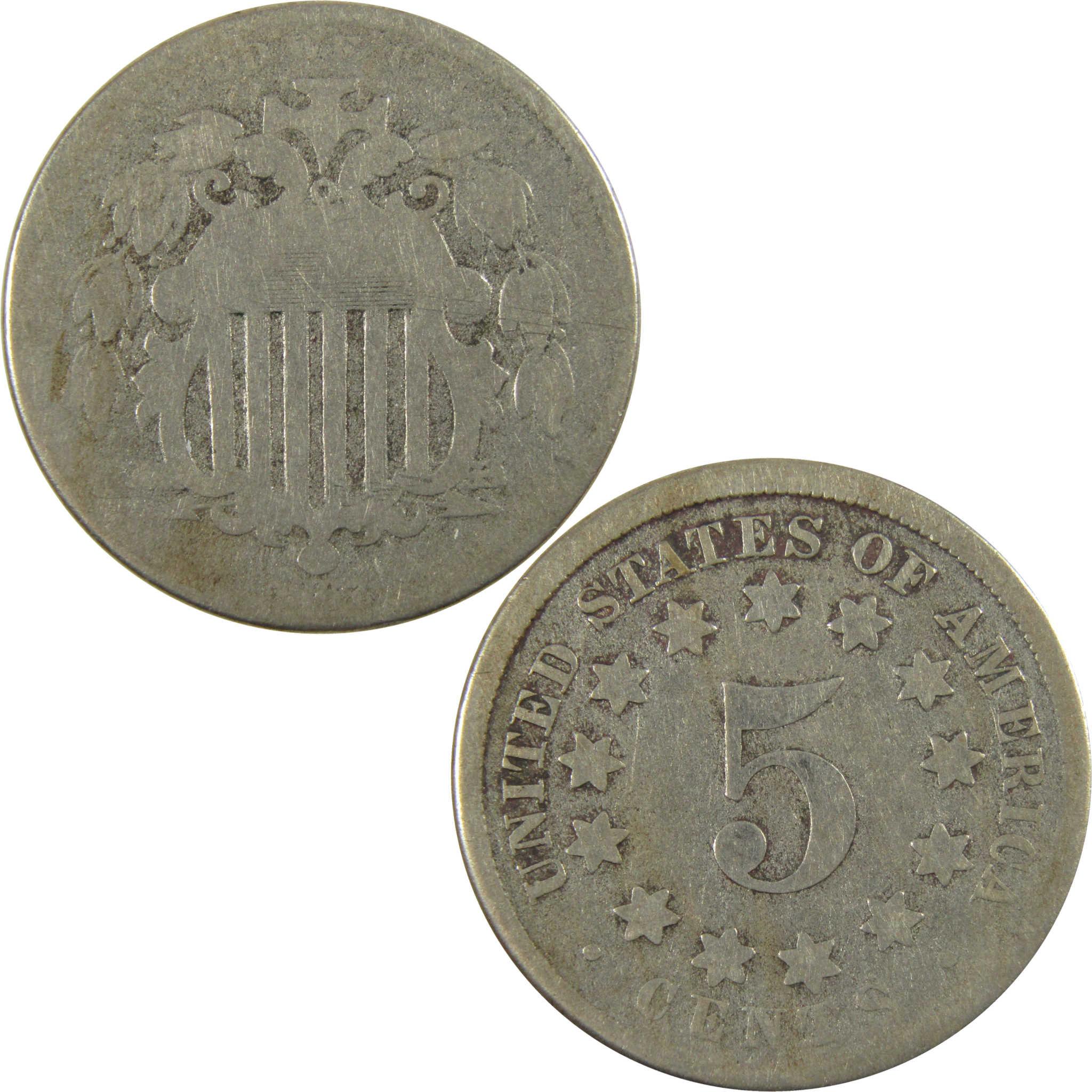 おまとめ5点 1867 No Rays Shield Nickel AG About Good 5c Coin SKU:I28213