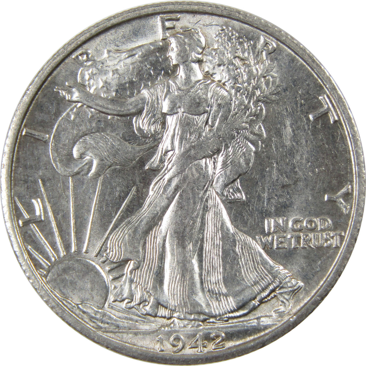 1942 S Liberty Walking Silver 50c Borderline Uncirculated SKU:I28660