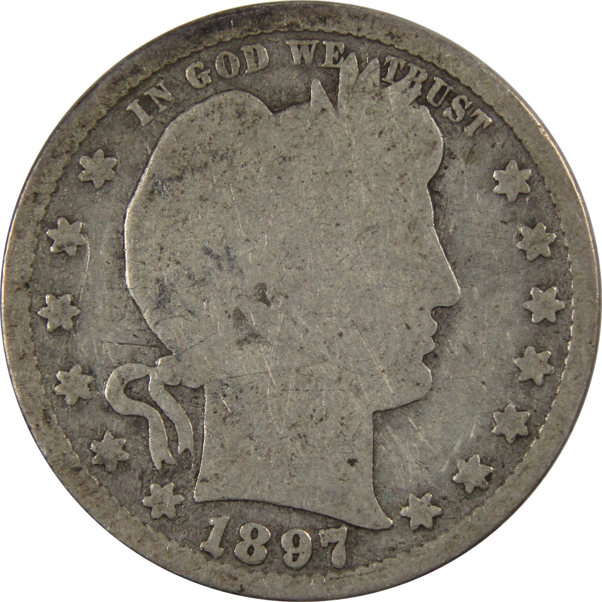1897 S Barber Quarter AG About Good 90% Silver 25c Coin SKU:I8028