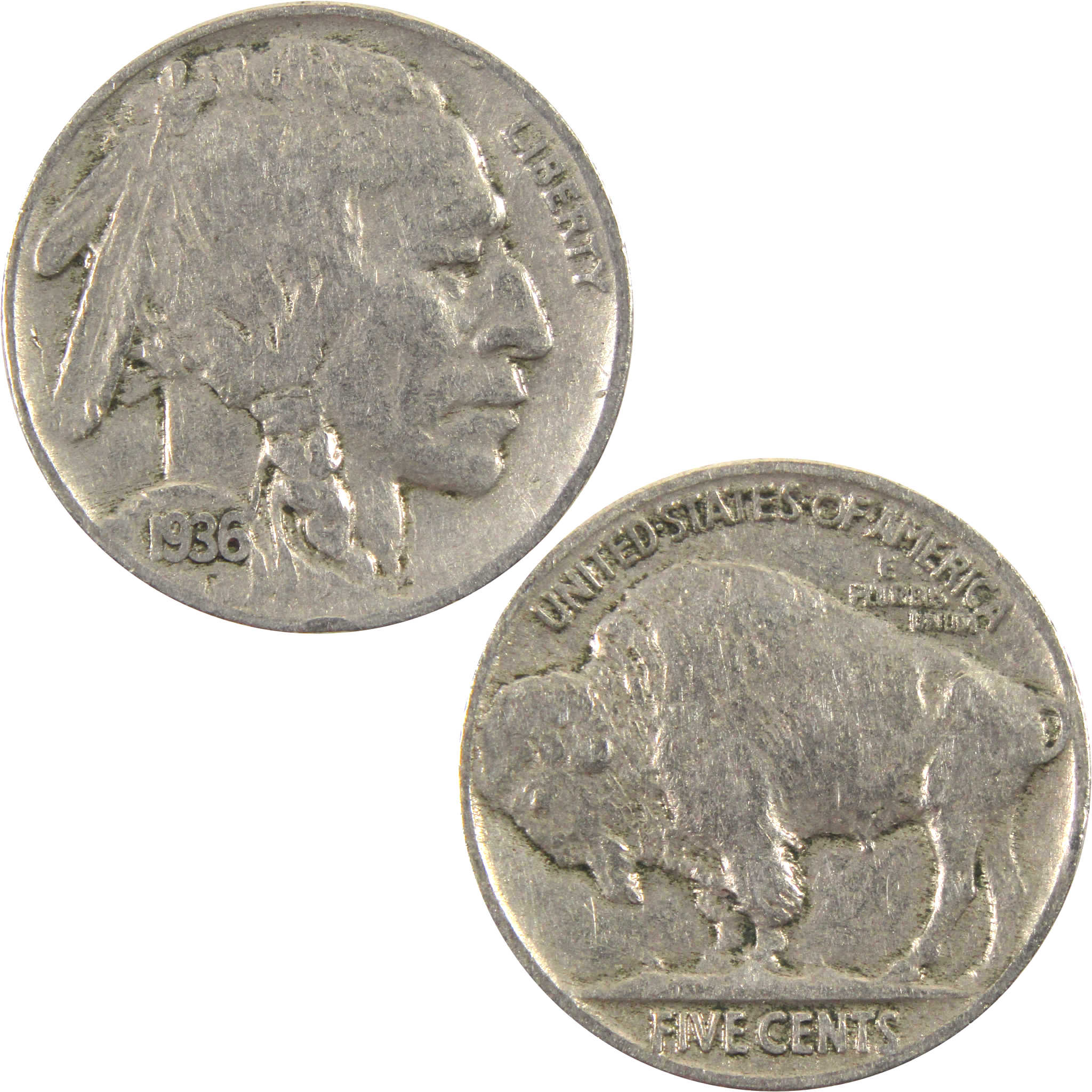 1936 Indian Head Buffalo Nickel AG About Good 5c Coin