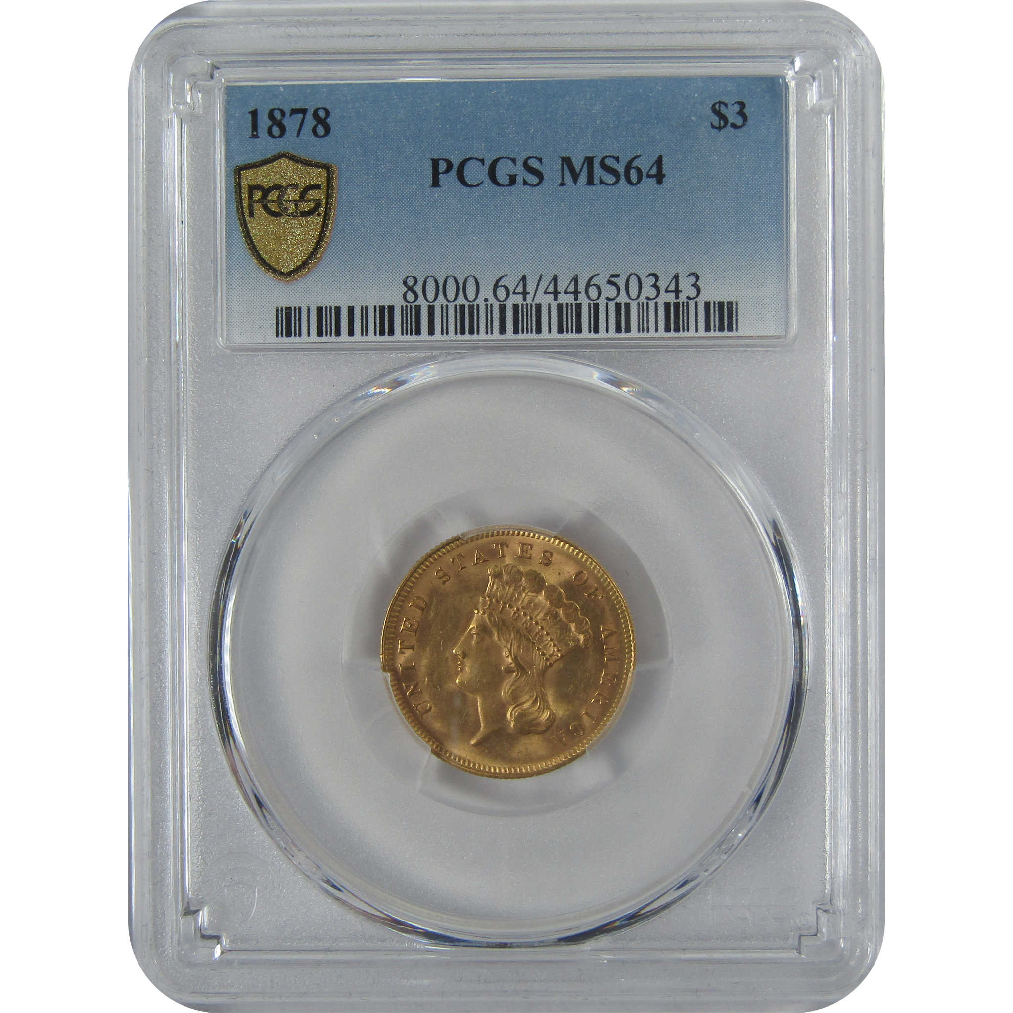 1878 Indian Princess Head MS 64 PCGS Gold $3 Uncirculated Coin