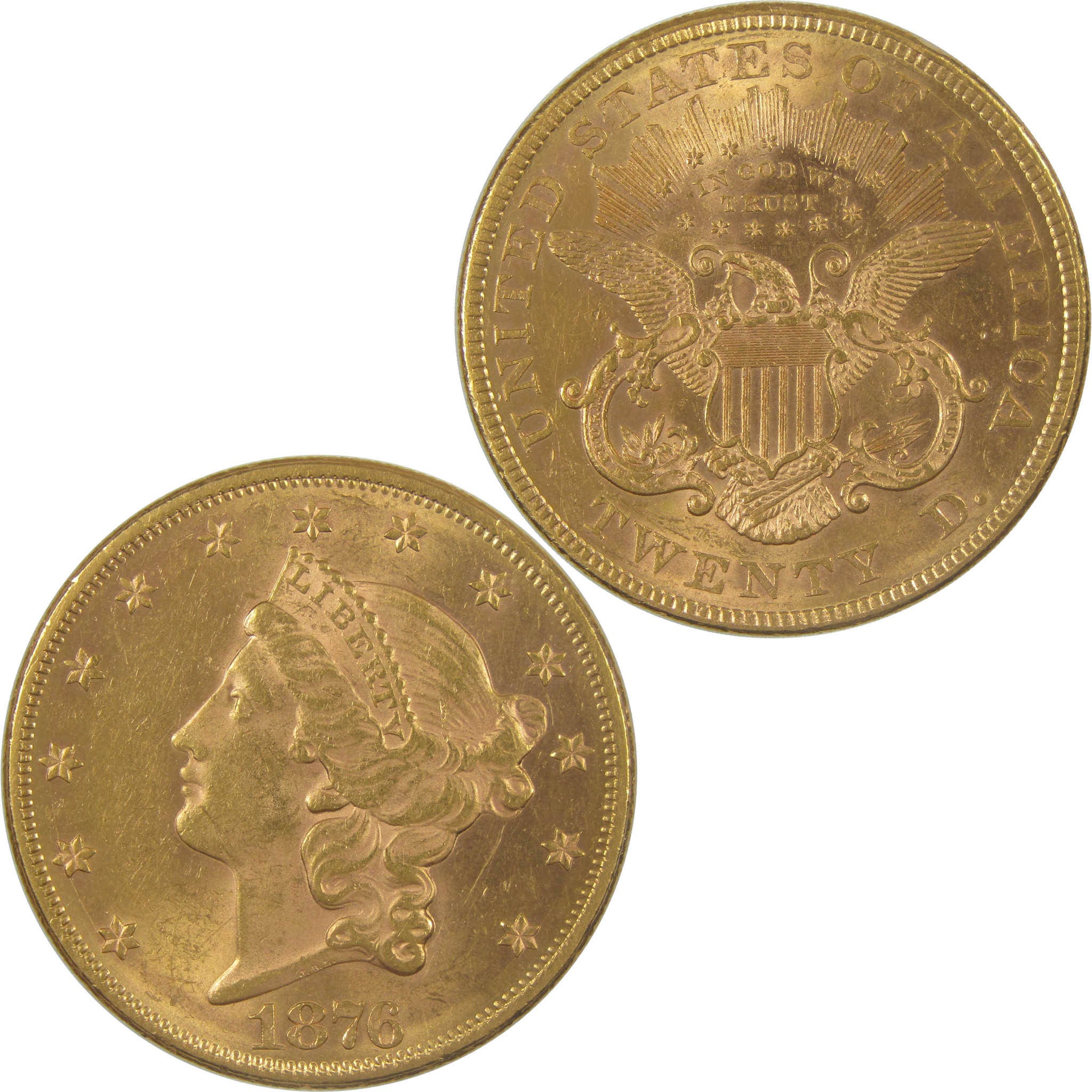 1876 Liberty Head Gold Double Eagle Borderline Uncirculated $20 Coin