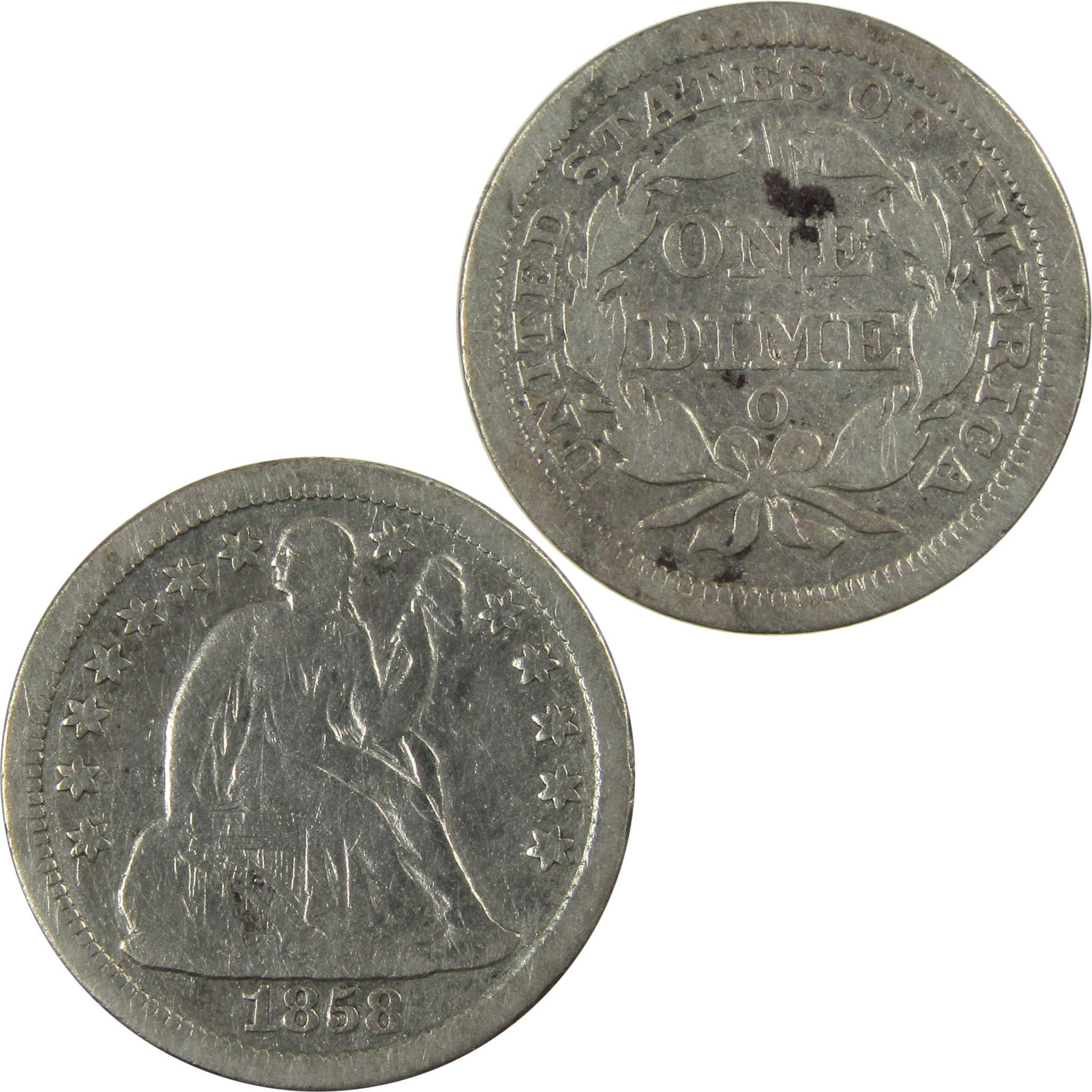 1858 O Seated Liberty Silver Dime VG Very Good 10c Coin SKU:CP92