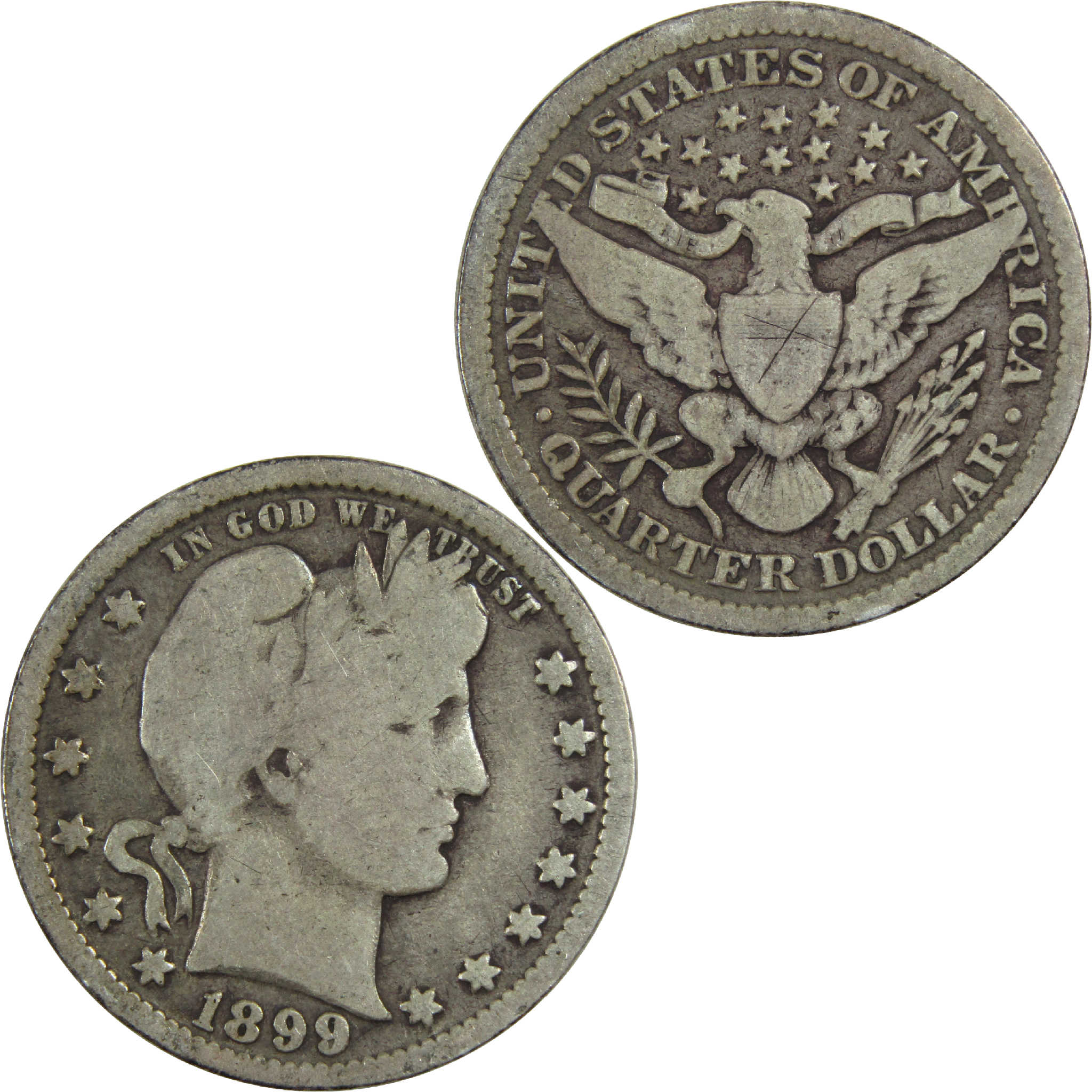 1899 Barber Quarter G Good Silver 25c Coin SKU:I13192